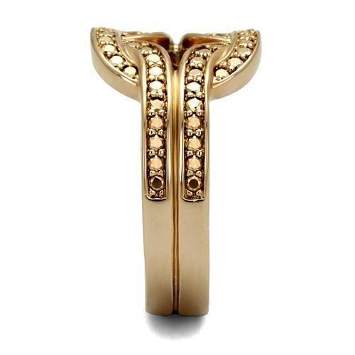 3W1336 - IP Rose Gold(Ion Plating) Brass Ring with AAA Grade CZ in Metallic Light Gold