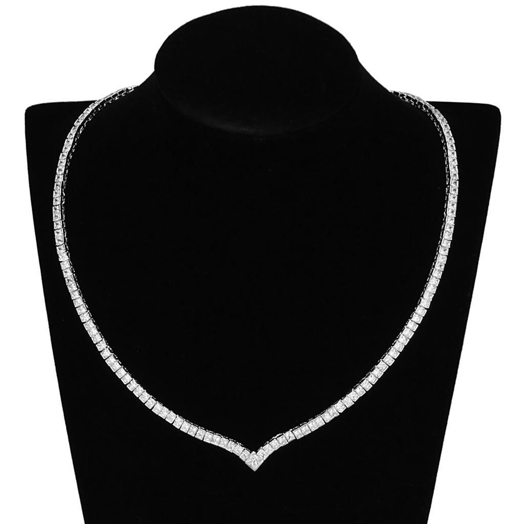 3W938 - Rhodium Brass Jewelry Sets with AAA Grade CZ in Clear