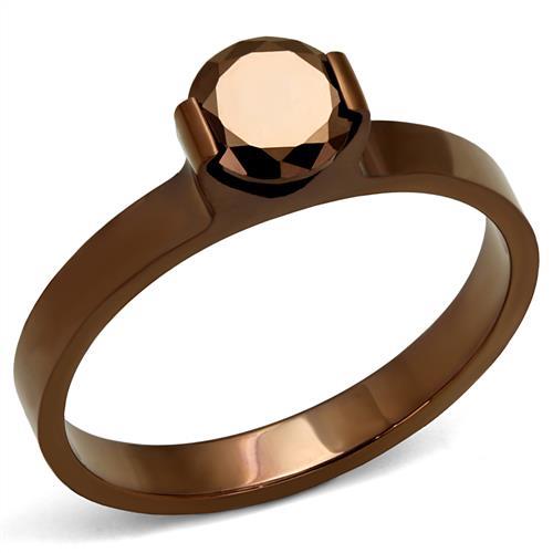 TK2593 - IP Coffee light Stainless Steel Ring with AAA Grade CZ in Light Coffee