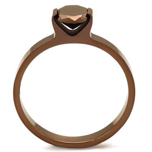 TK2593 - IP Coffee light Stainless Steel Ring with AAA Grade CZ in Light Coffee