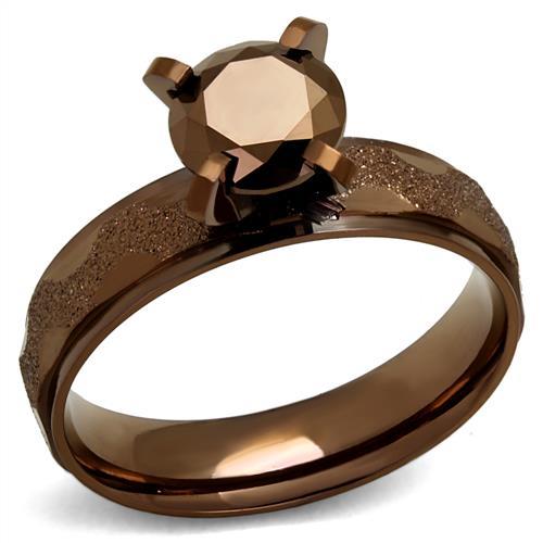 TK2595 - IP Coffee light Stainless Steel Ring with AAA Grade CZ in Light Coffee