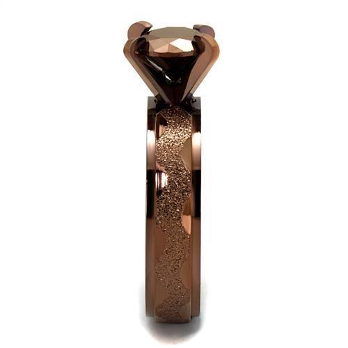 TK2595 - IP Coffee light Stainless Steel Ring with AAA Grade CZ in Light Coffee