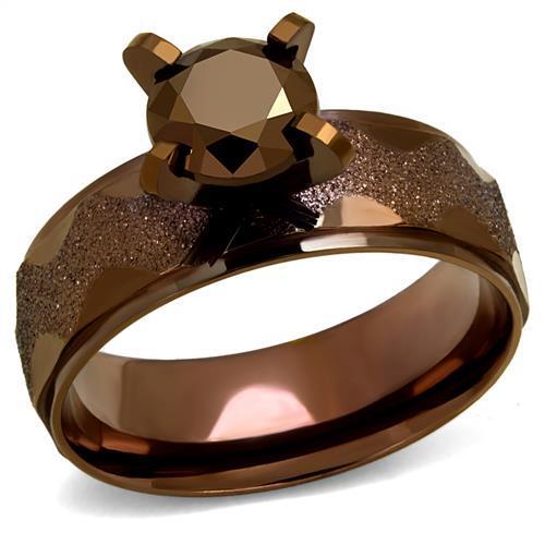 TK2596 - IP Coffee light Stainless Steel Ring with AAA Grade CZ in Light Coffee