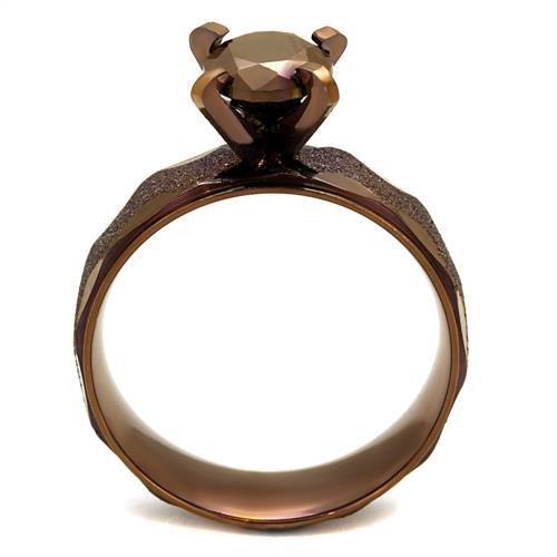 TK2596 - IP Coffee light Stainless Steel Ring with AAA Grade CZ in Light Coffee