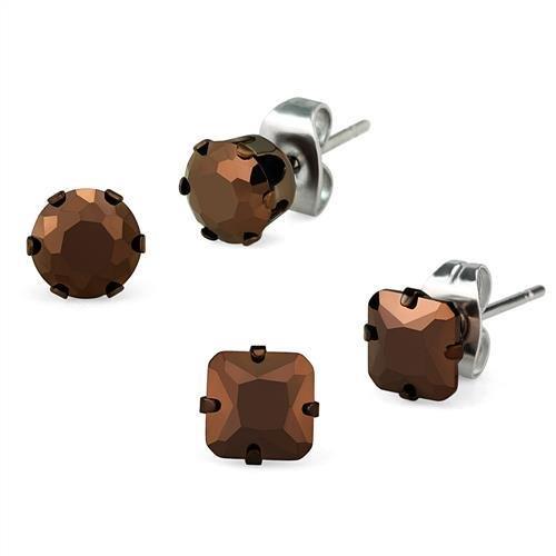 TK2443 - Two Tone IP Light Brown (IP Light coffee) Stainless Steel Earrings with AAA Grade CZ in Light Coffee
