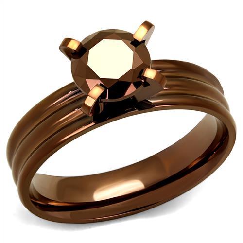TK2597 - IP Coffee light Stainless Steel Ring with AAA Grade CZ in Light Coffee