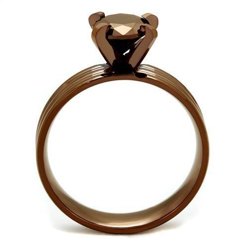 TK2597 - IP Coffee light Stainless Steel Ring with AAA Grade CZ in Light Coffee