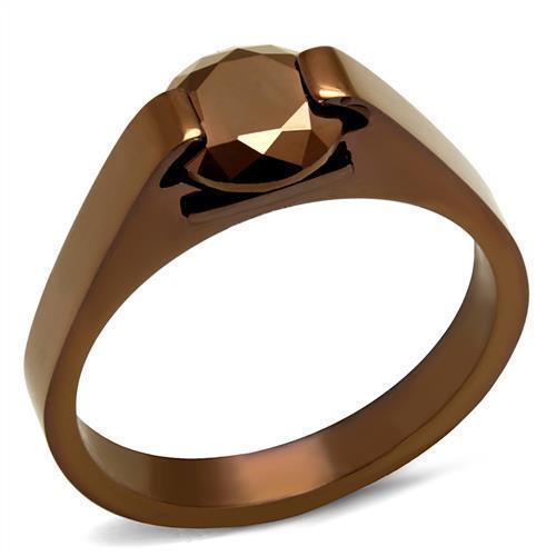 TK2594 - IP Coffee light Stainless Steel Ring with AAA Grade CZ in Light Coffee
