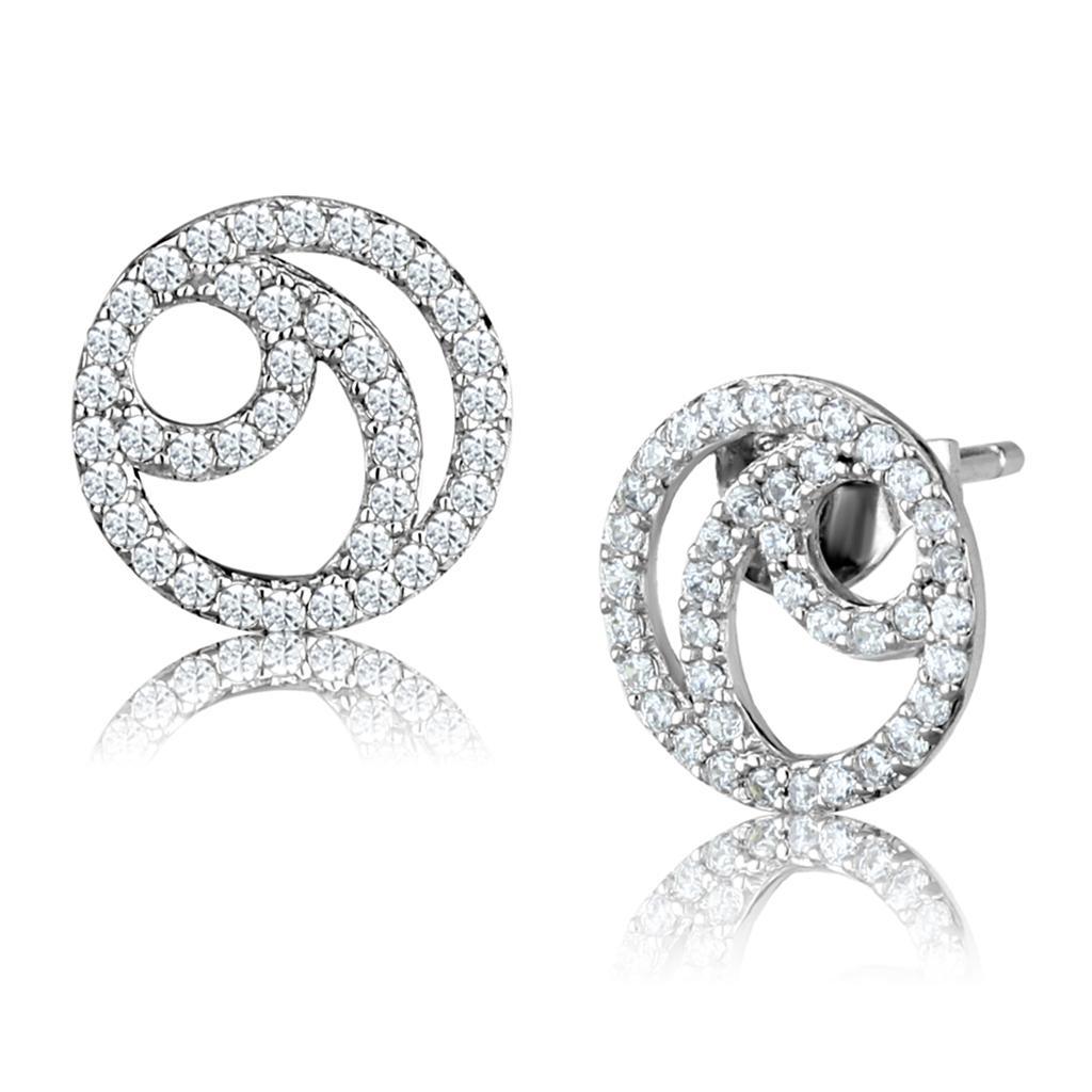 TS511 - Rhodium 925 Sterling Silver Earrings with AAA Grade CZ in Clear