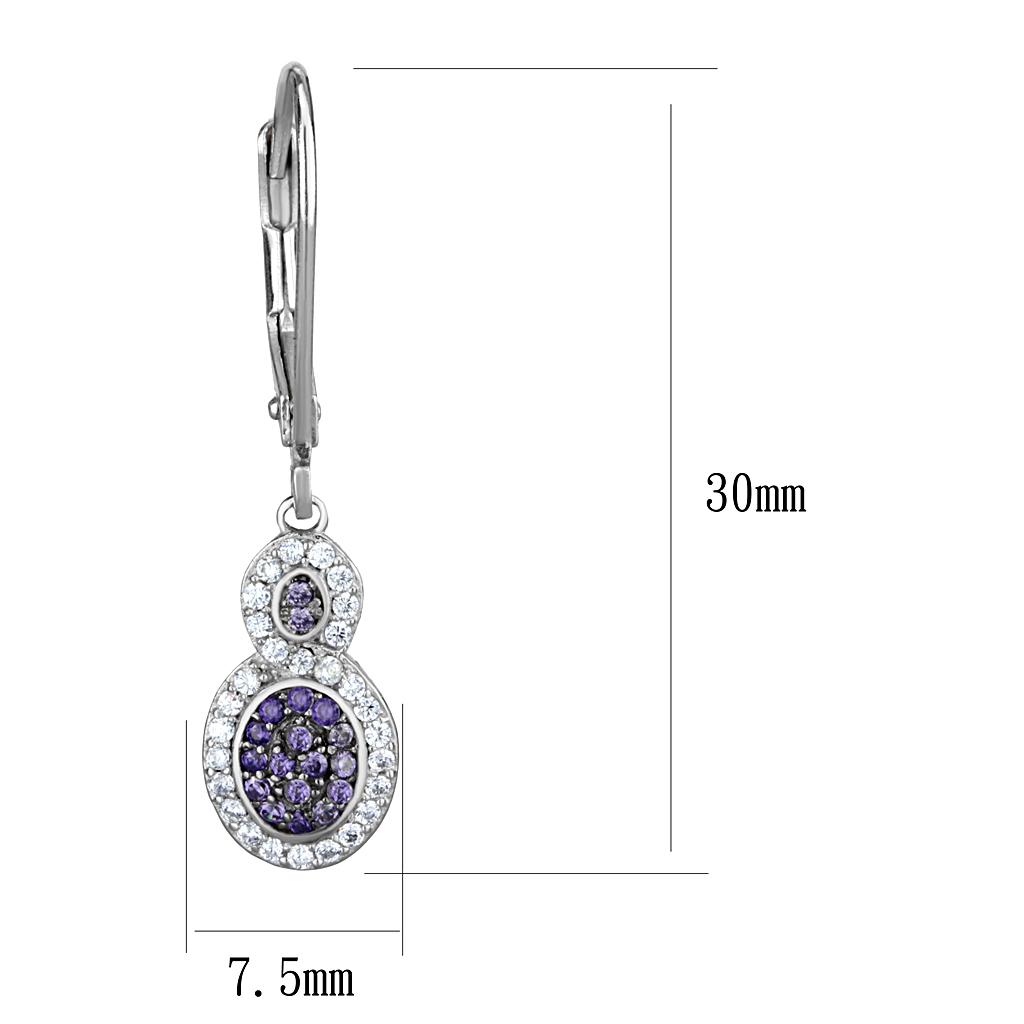 TS532 - Rhodium + Ruthenium 925 Sterling Silver Earrings with AAA Grade CZ in Amethyst