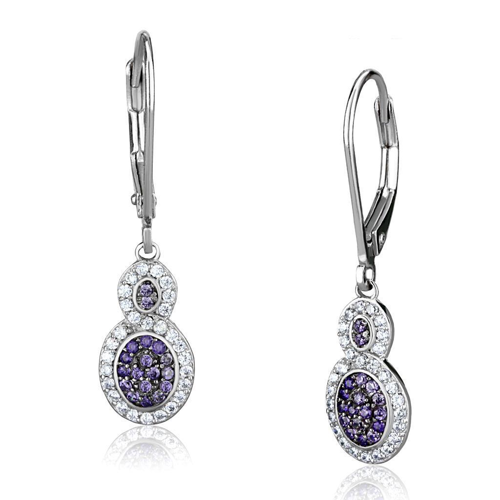 TS532 - Rhodium + Ruthenium 925 Sterling Silver Earrings with AAA Grade CZ in Amethyst
