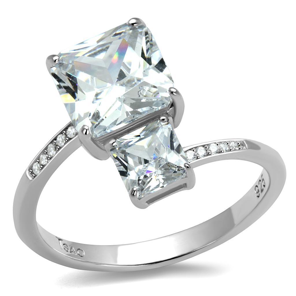 TS557 - Rhodium 925 Sterling Silver Ring with AAA Grade CZ in Clear