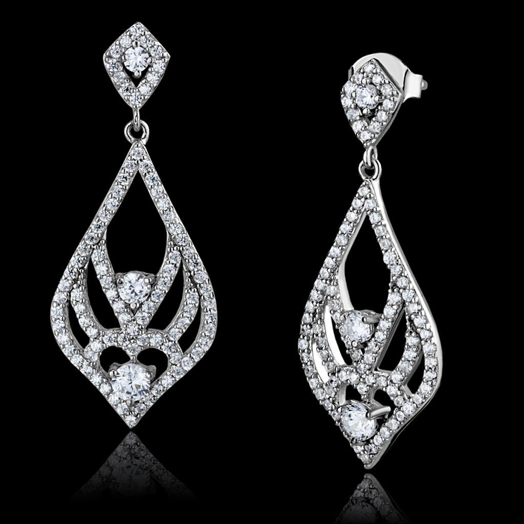 TS497 - Rhodium 925 Sterling Silver Earrings with AAA Grade CZ in Clear