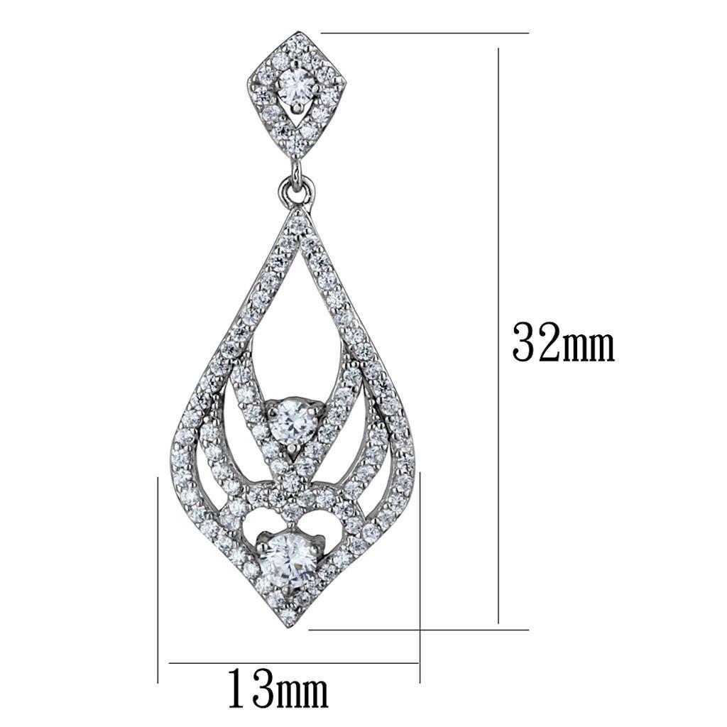 TS497 - Rhodium 925 Sterling Silver Earrings with AAA Grade CZ in Clear
