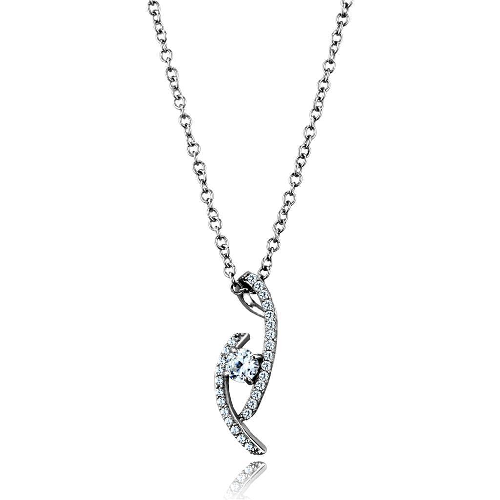 TS515 - Rhodium 925 Sterling Silver Necklace with AAA Grade CZ in Clear