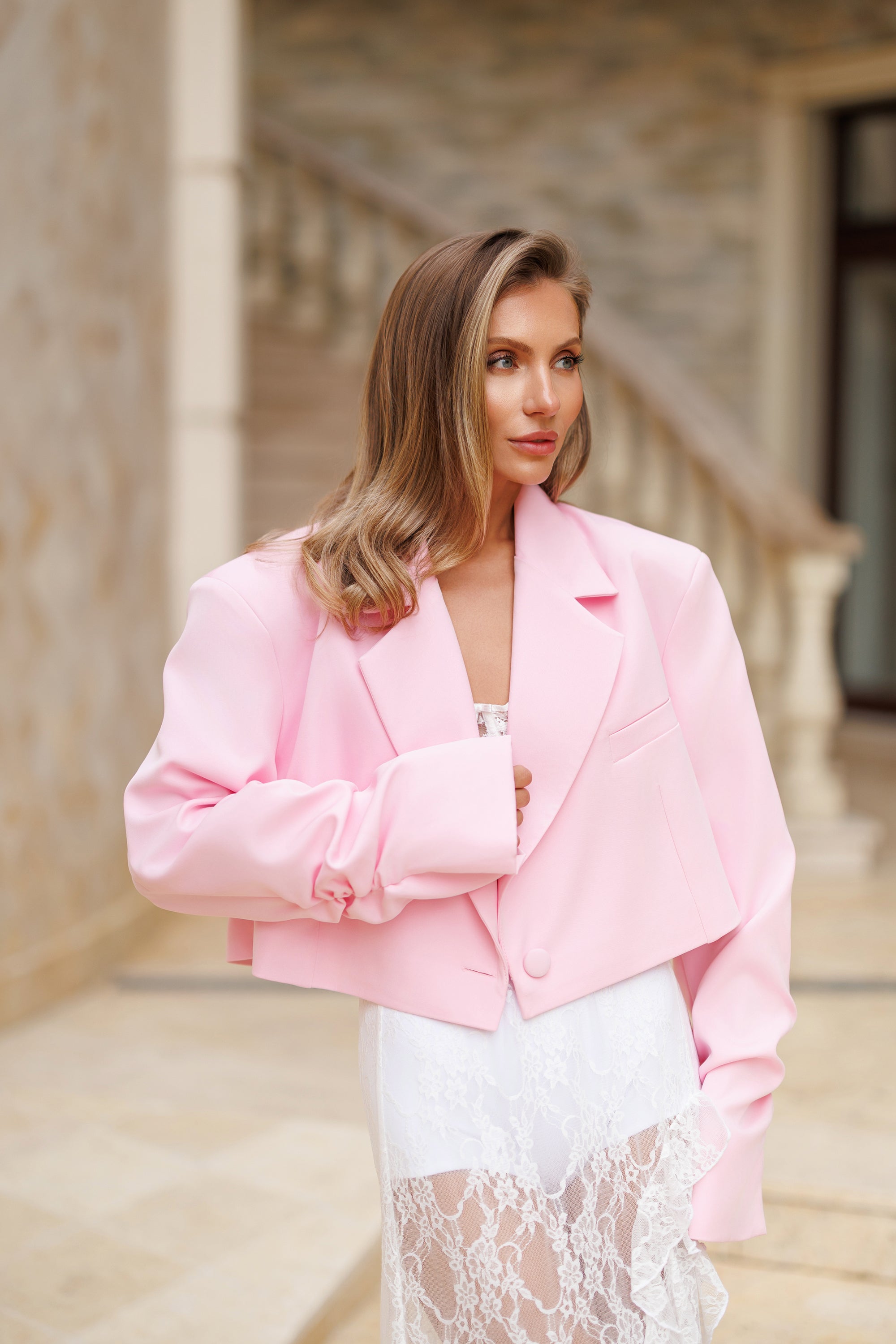 Adriana Pink Oversized Cropped Jacket