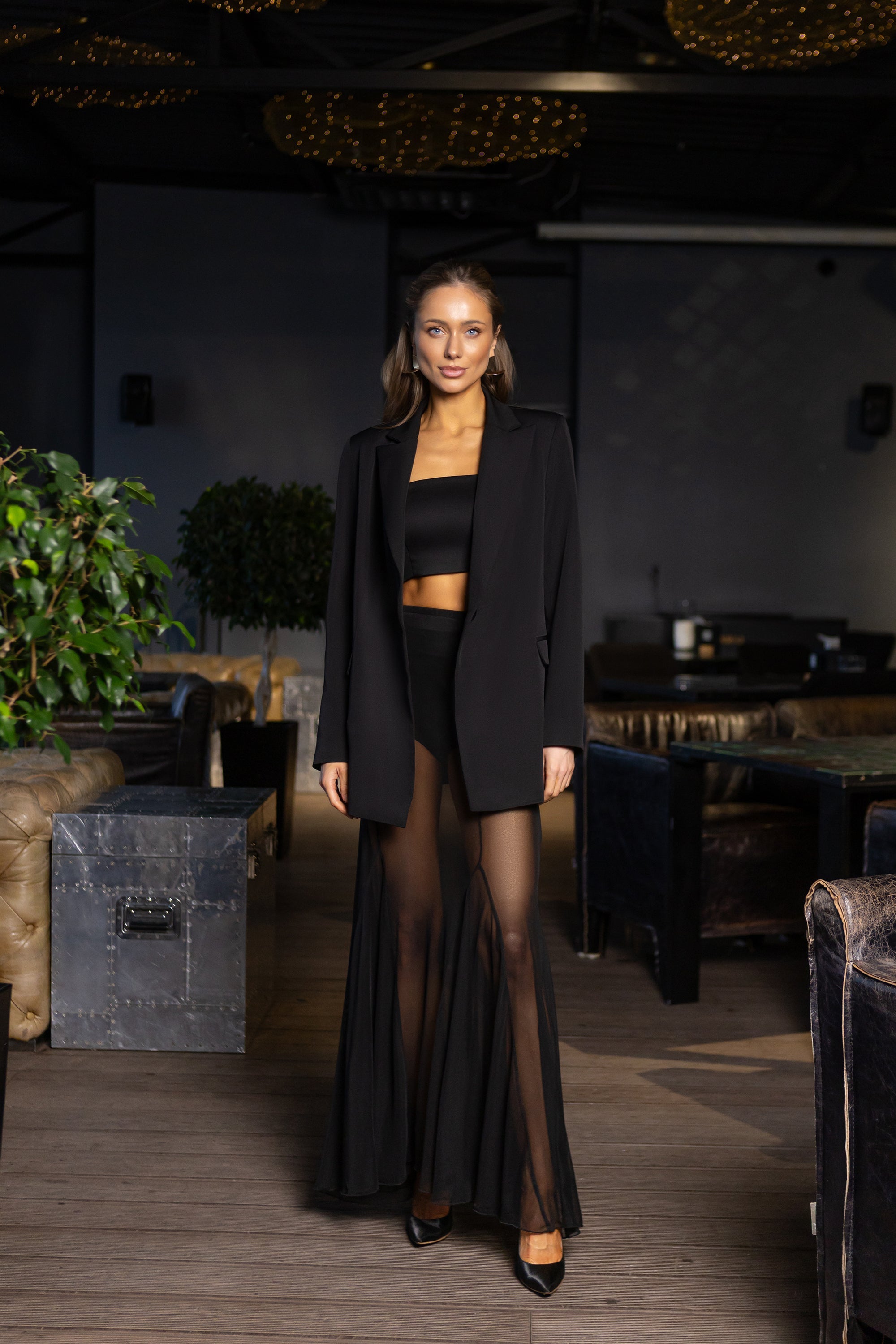 Giulia Black Long Sheer Maxi Skirt