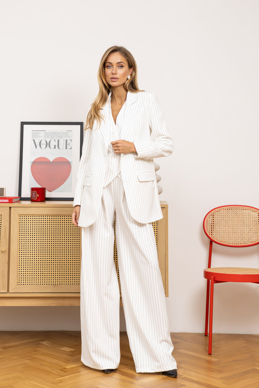 Isabella White Striped Oversized Three-Piece Crepe Suit