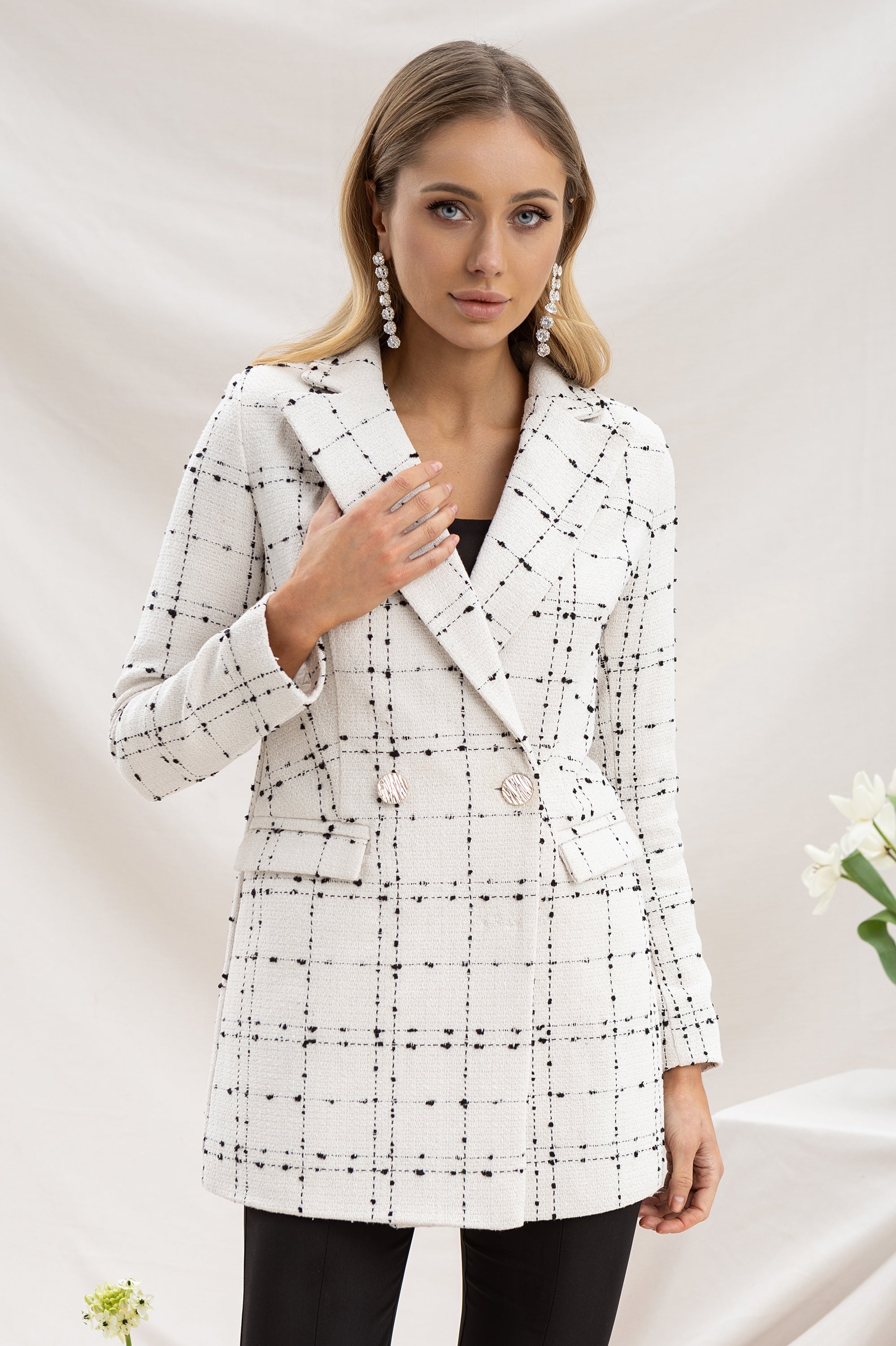 Mirella White Double-Breasted Tweed Blazer Mini Dress
