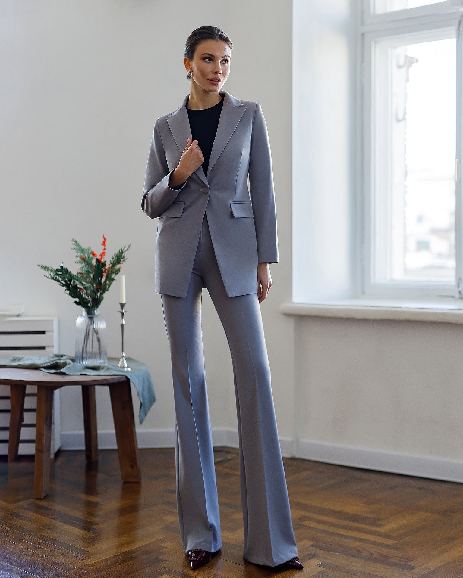 Aurora Grey Crepe Single-Breasted Two-Piece Suit