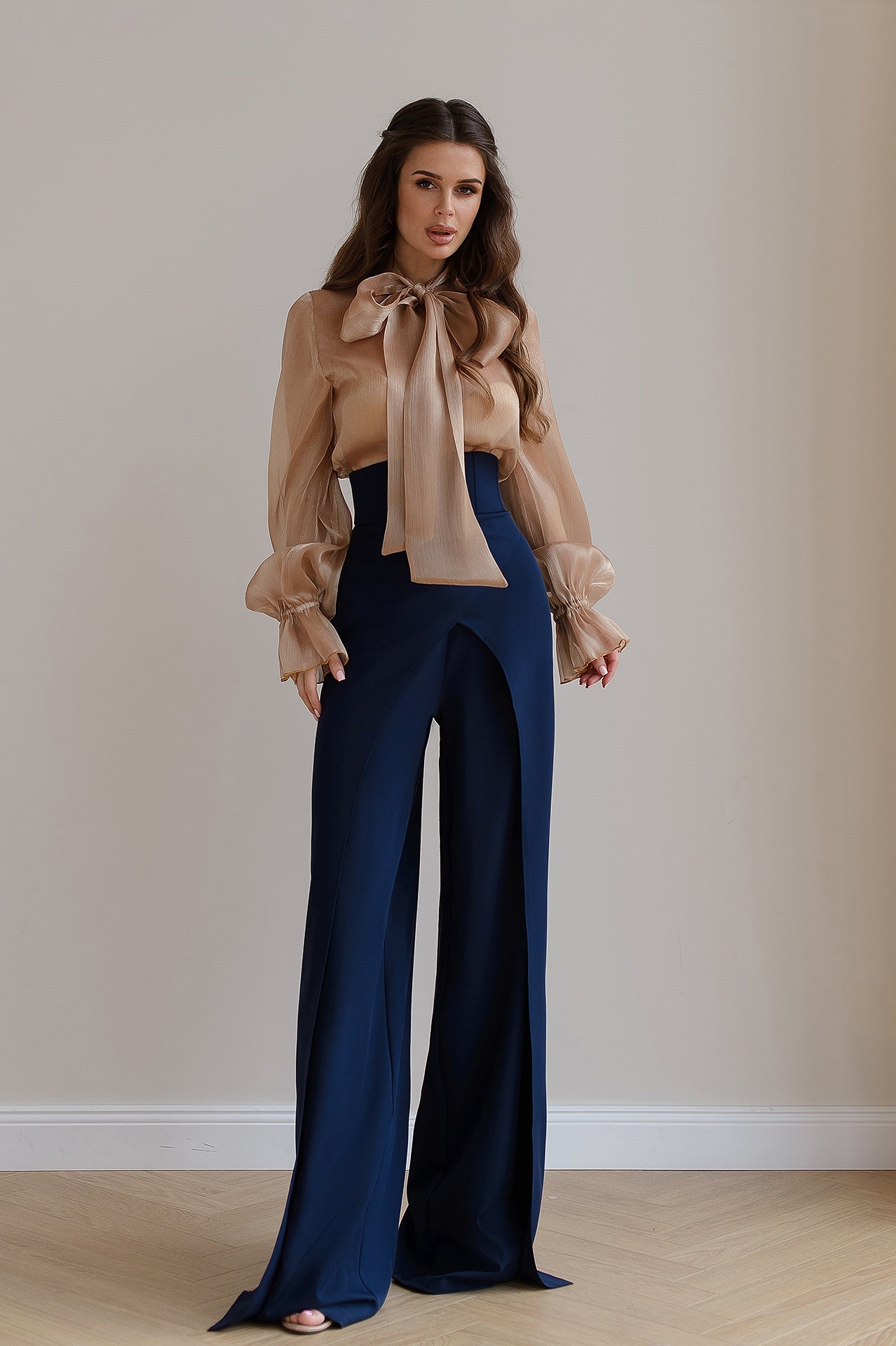 Beatrice Blue High-Waist Crepe Palazzo Pants
