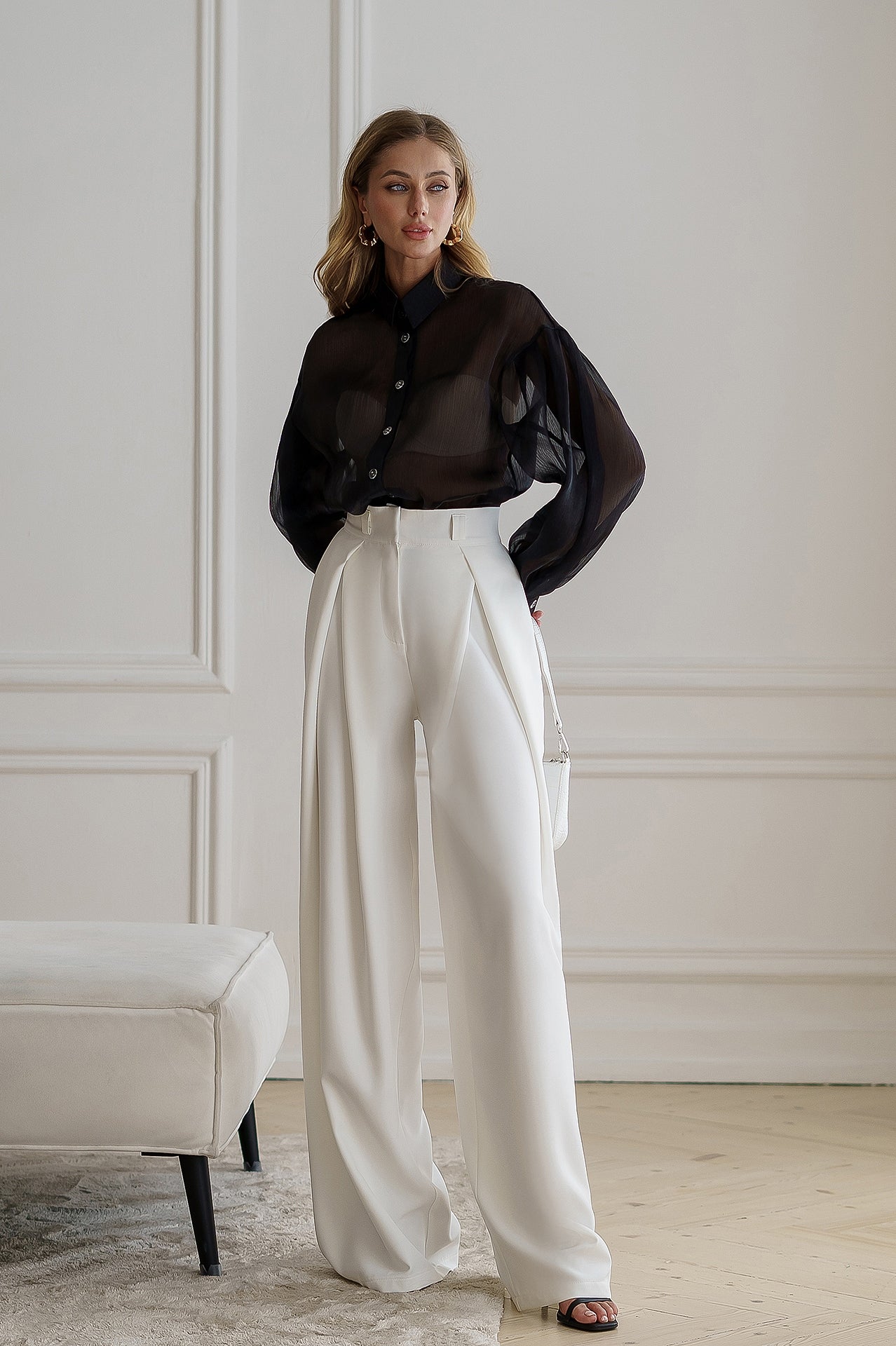 Camilla White High Waist Fitted Palazzo Pants