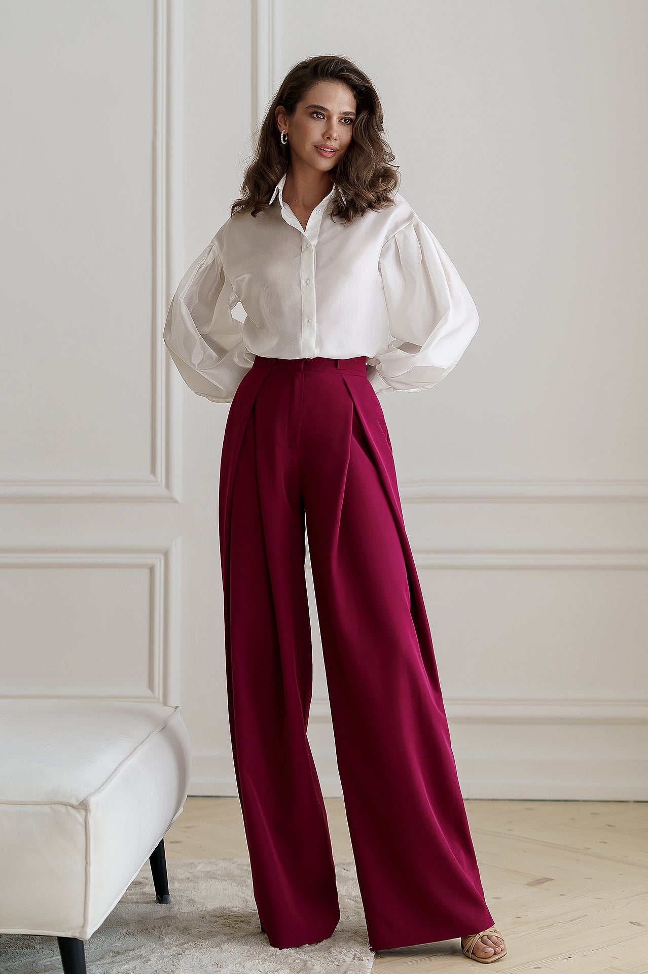 Camilla Bordeaux High Waist Fitted Palazzo Pants