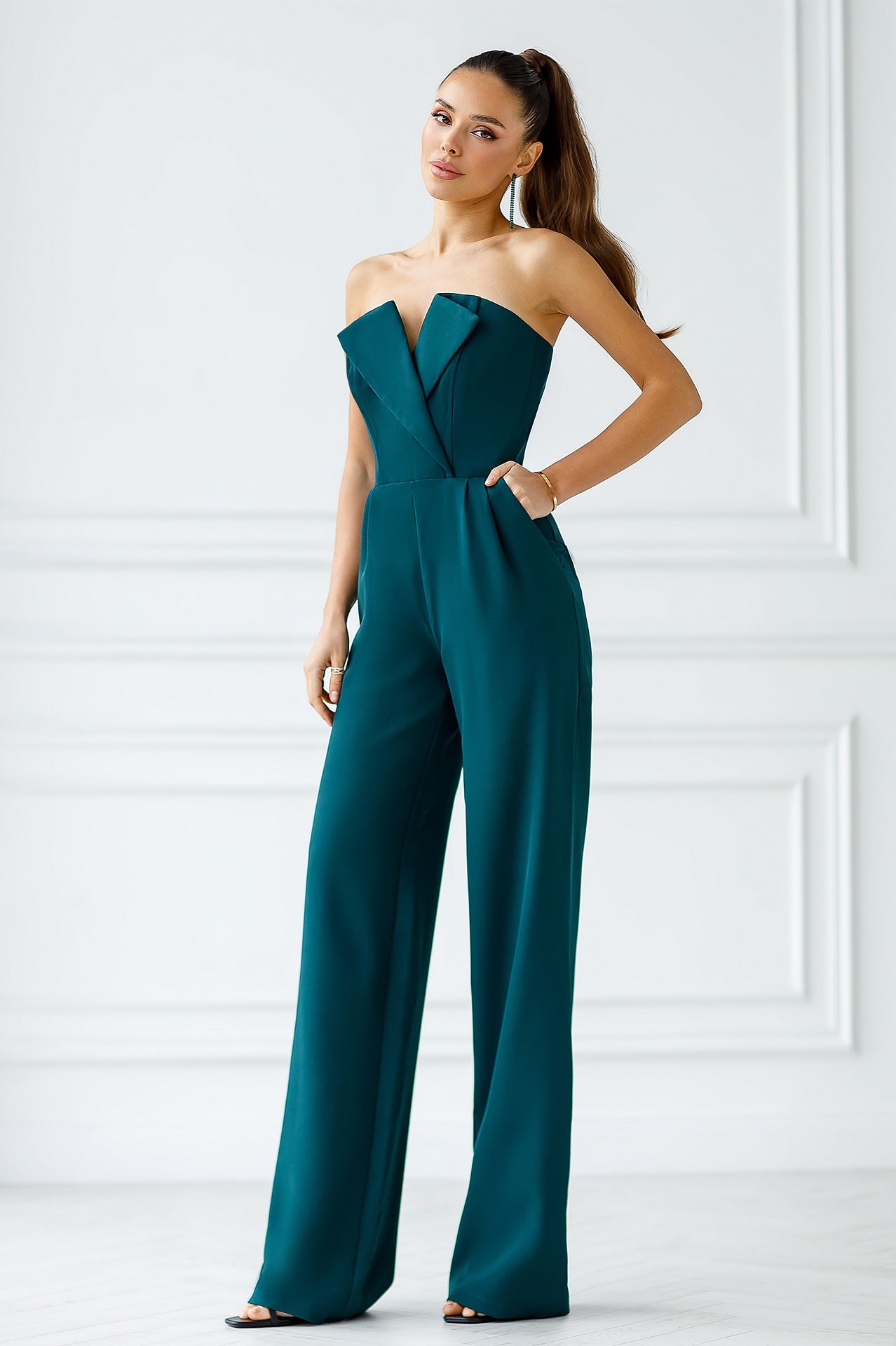 Adriana Emerald Bridal Jumpsuit with Wide-Leg Silhouette