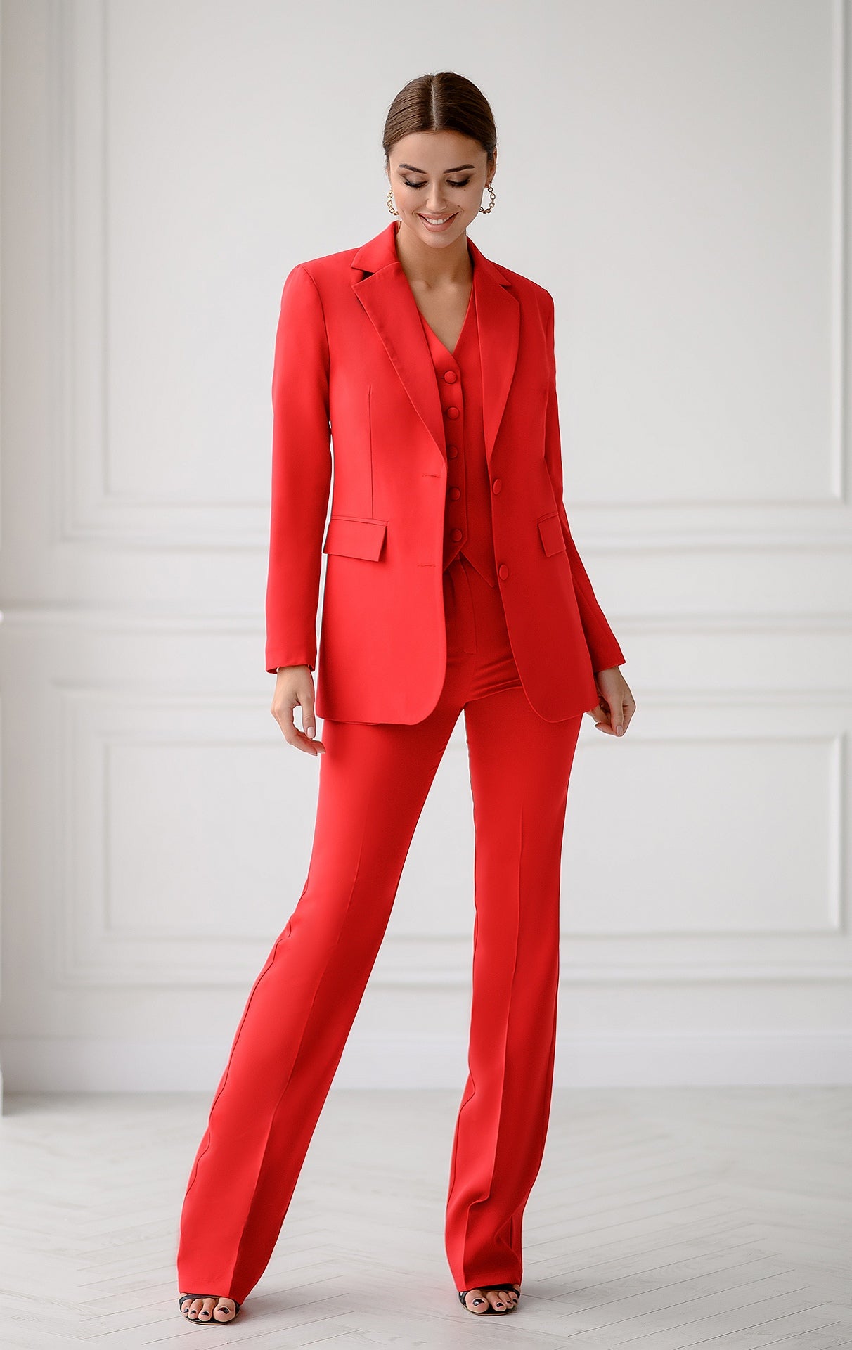 Adriana Red Regular-Fit Three-Piece Suit