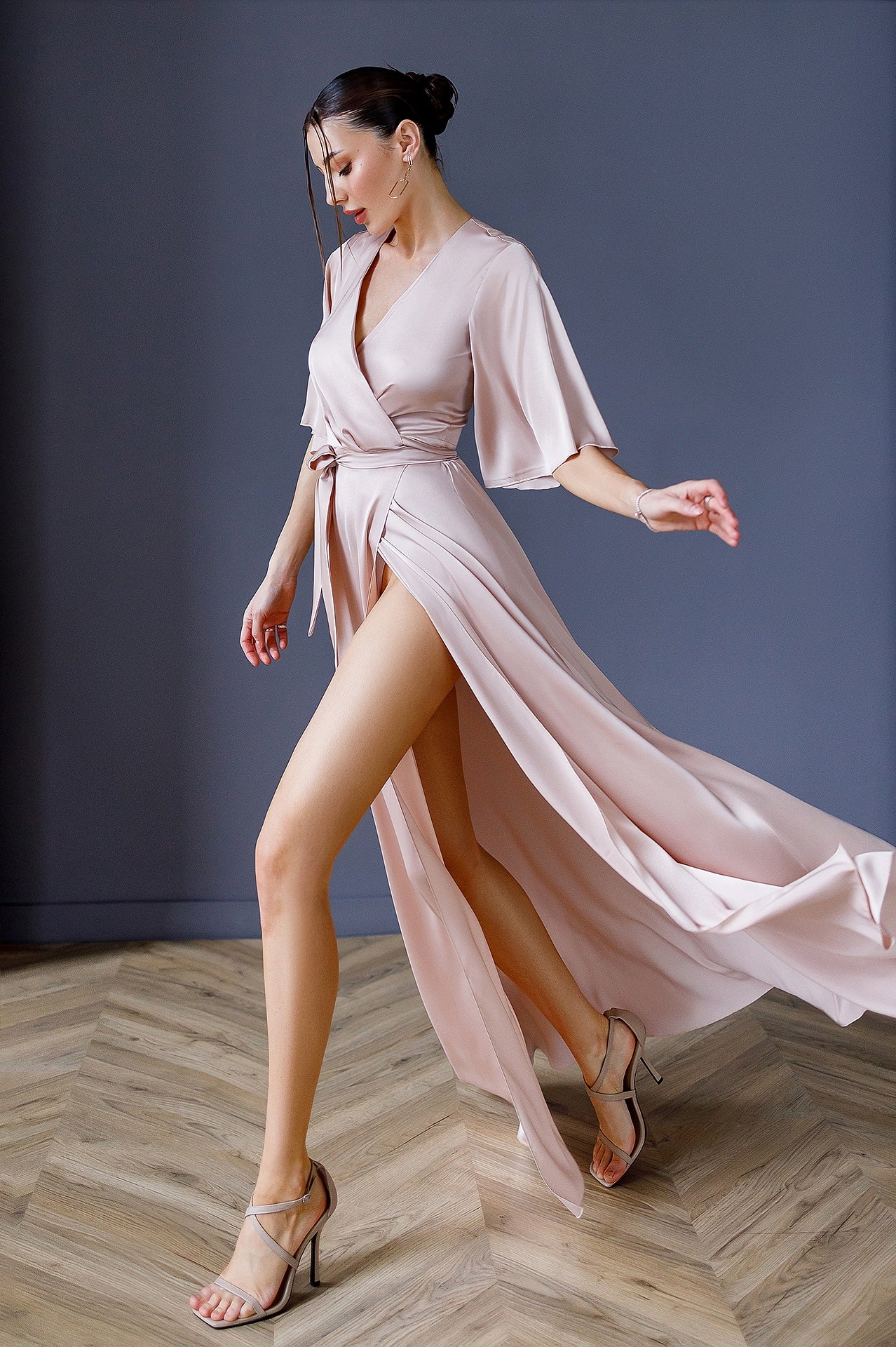 Adriana Dusty Pink Silk Wrap Maxi Dress