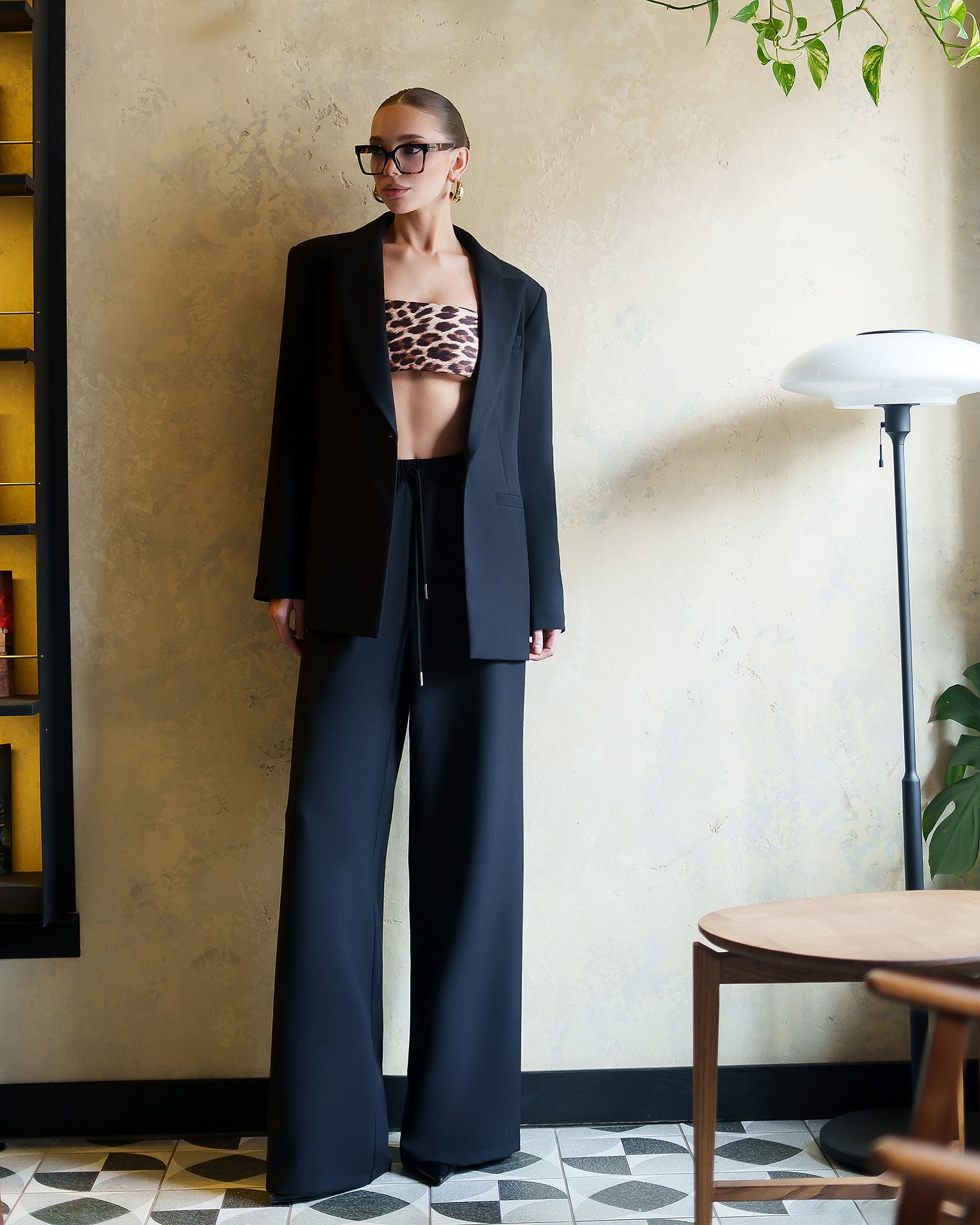 Camilla Black Peak Lapel Wide-Leg Suit Three-Piece