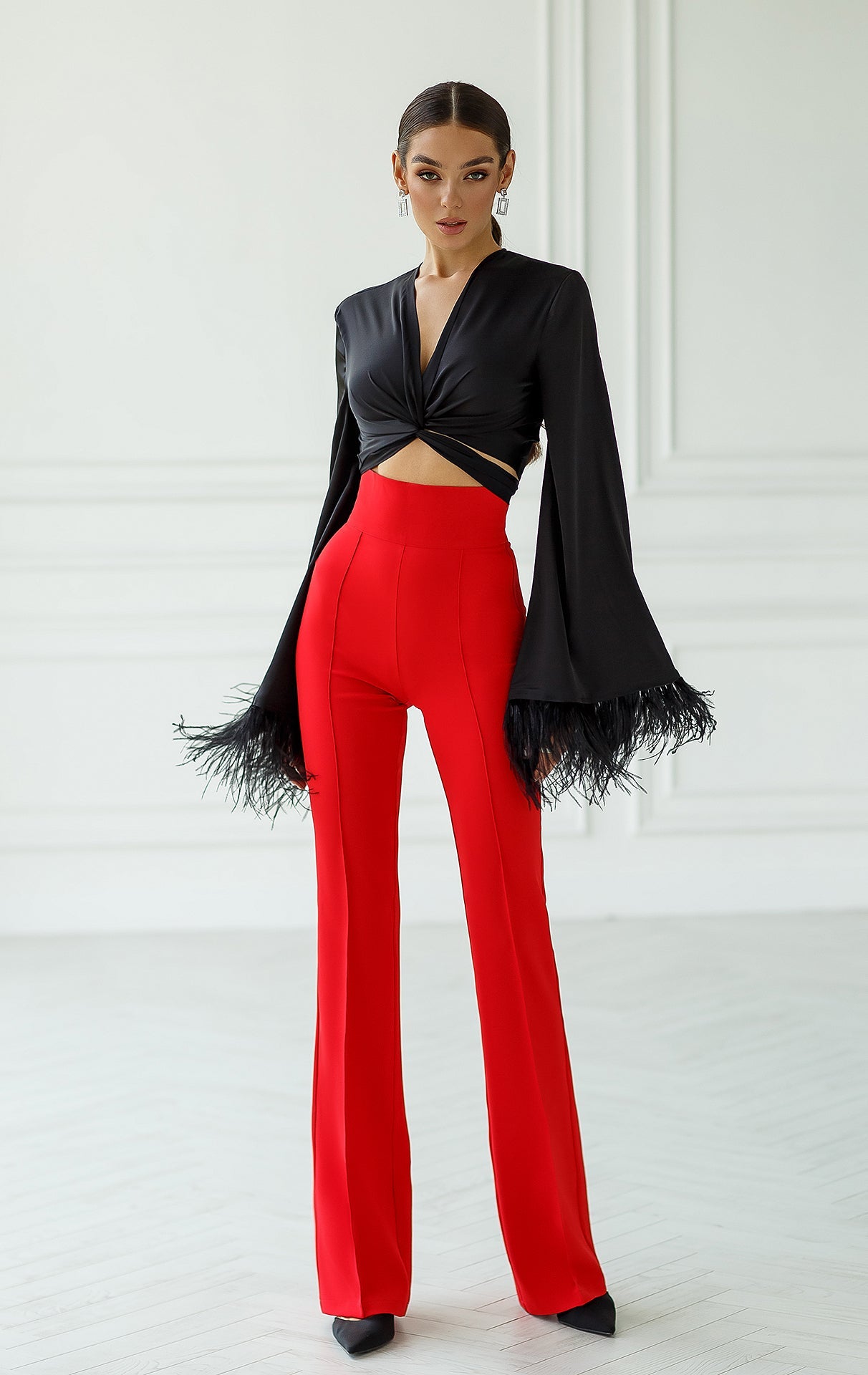 Chiara Red High Waist Flared Pants