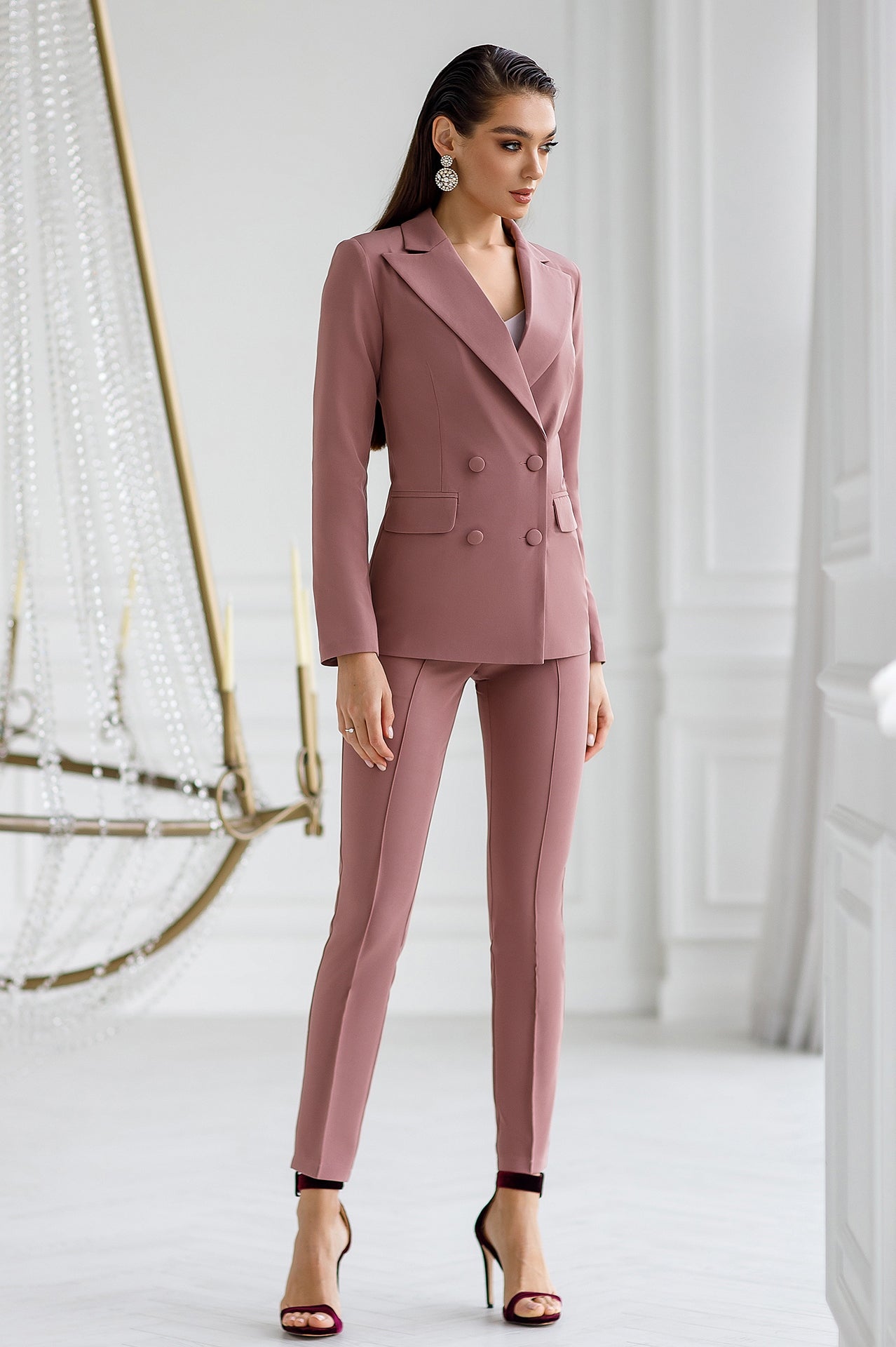 Adriana Mocco Double-Breasted Crepe Two-Piece Suit
