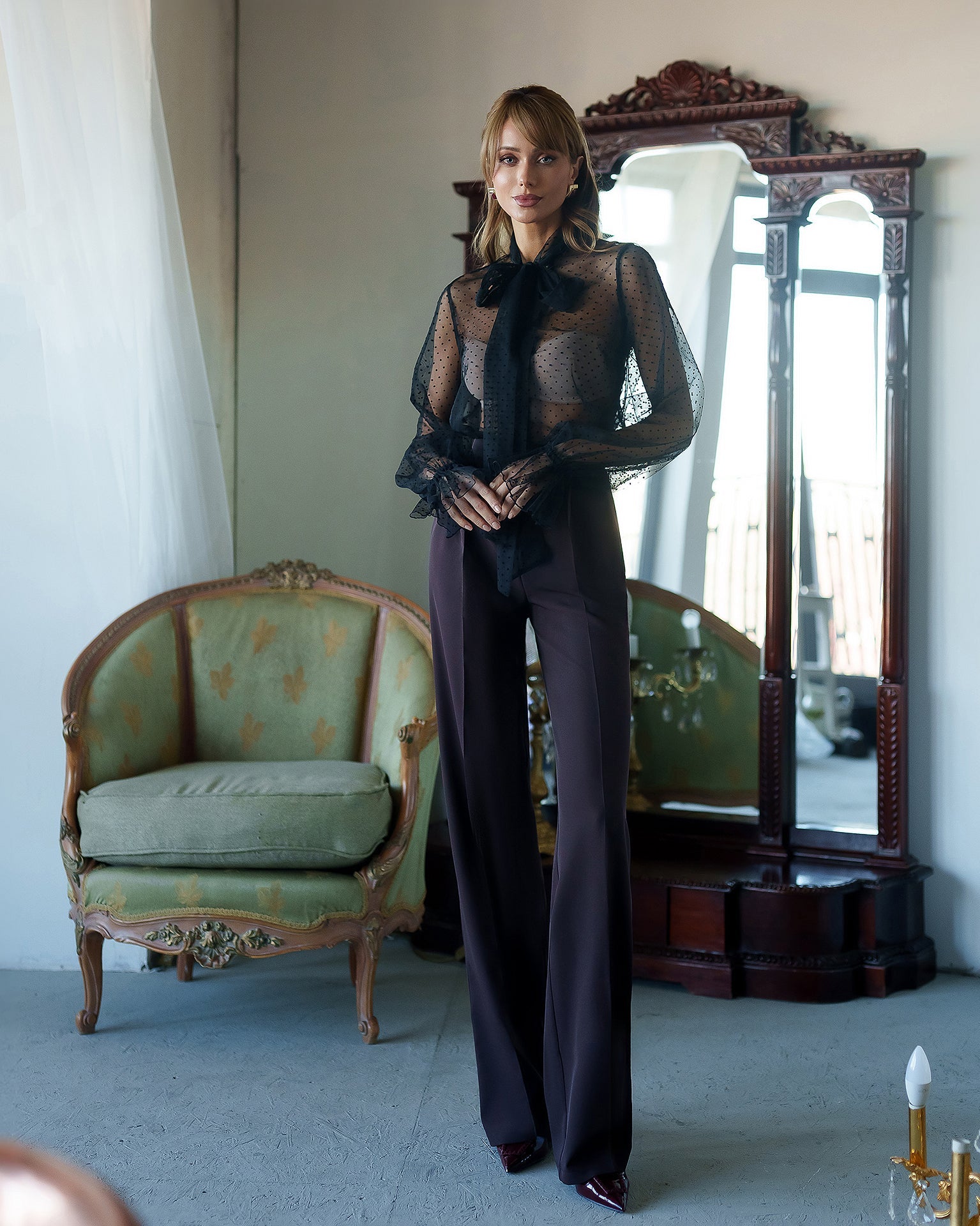 Beatrice Brown High-Waist Flared Crepe Pants