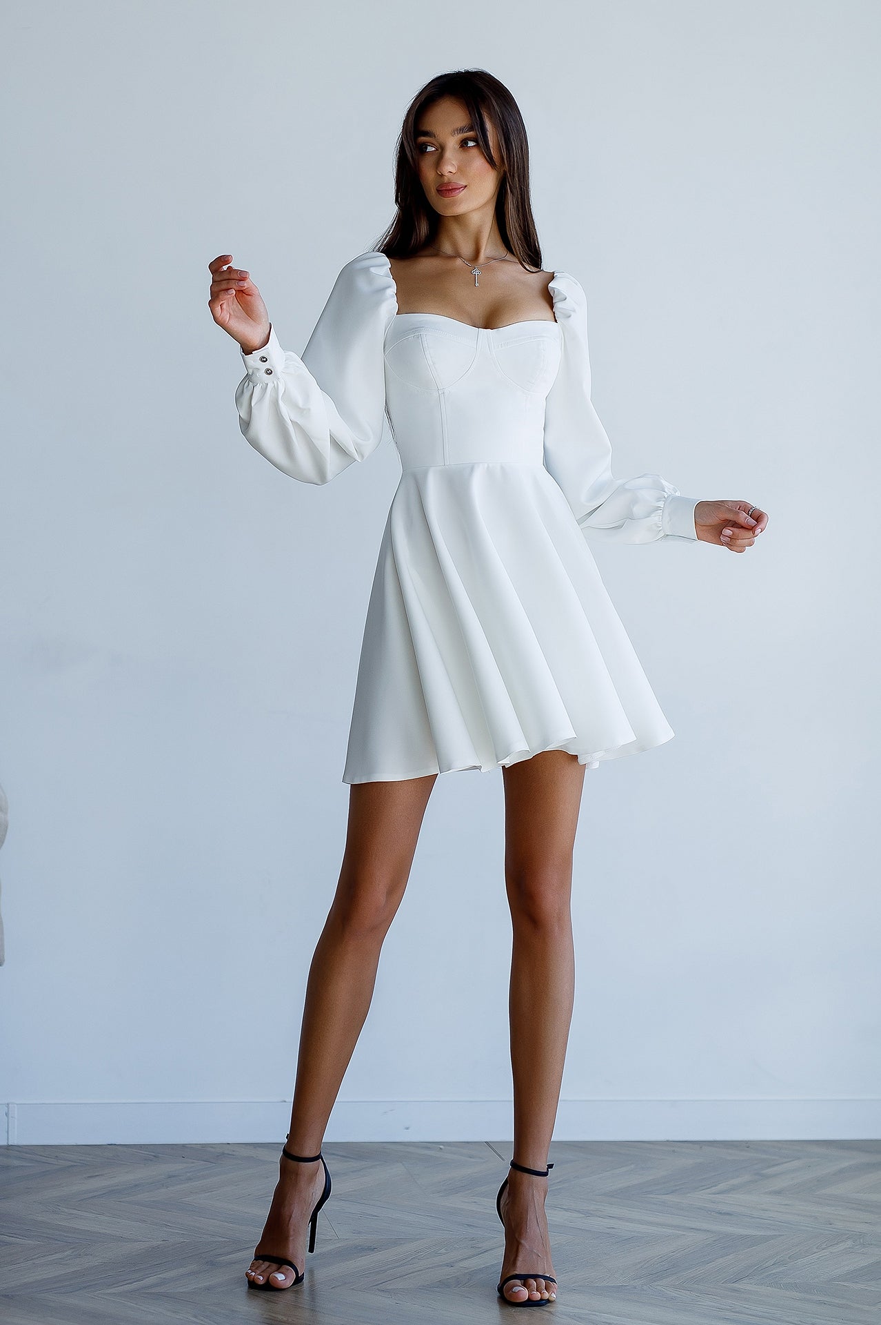 Camilla Ivory Backless Puff Sleeve Bustier Mini Dress