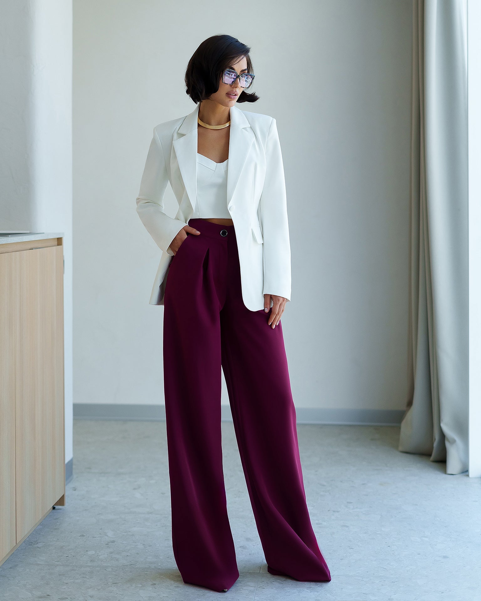 Beatrice White Notch Lapel Single-Breasted Blazer