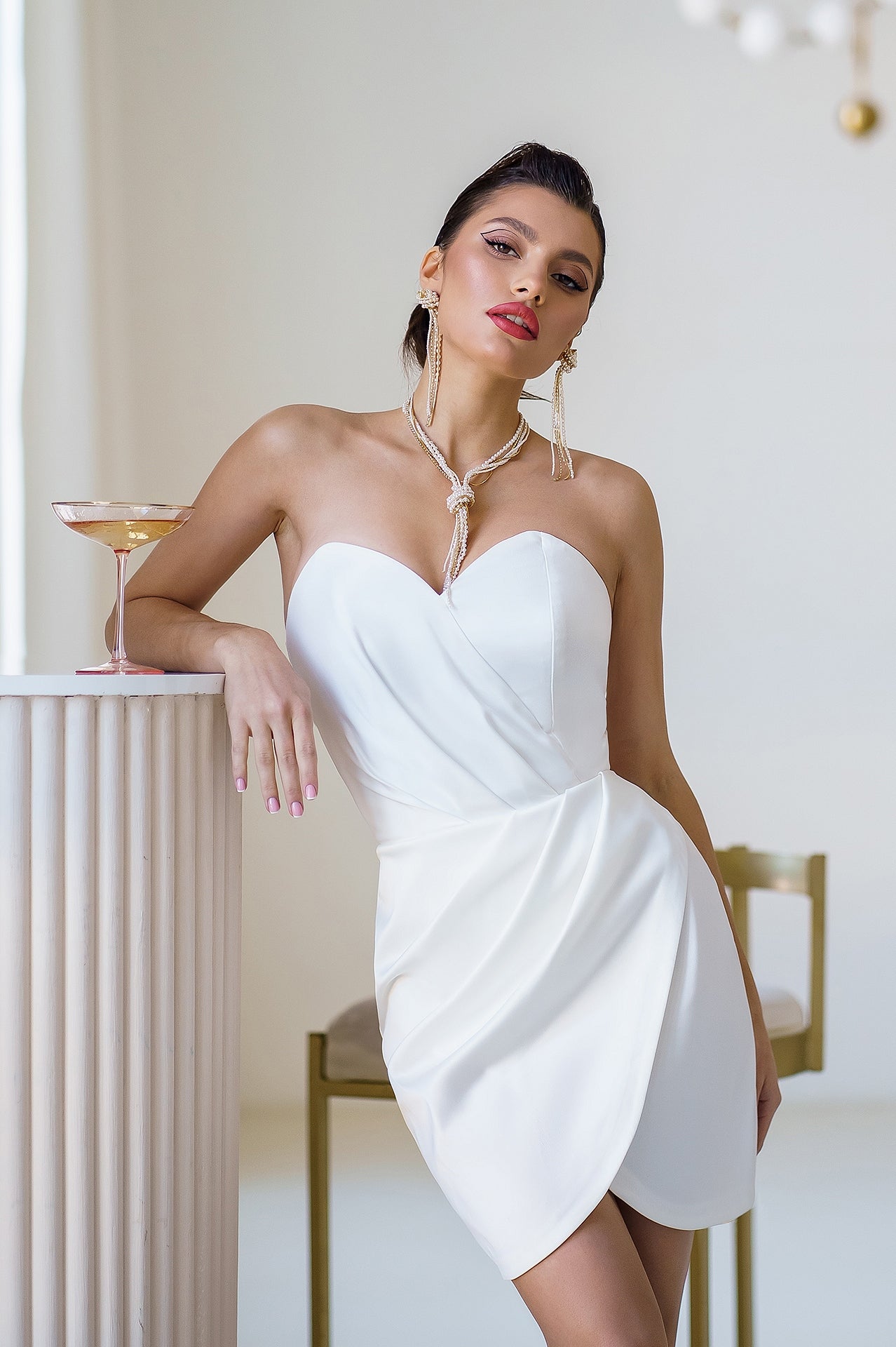 Fiamma White Satin Strapless Mini Dress