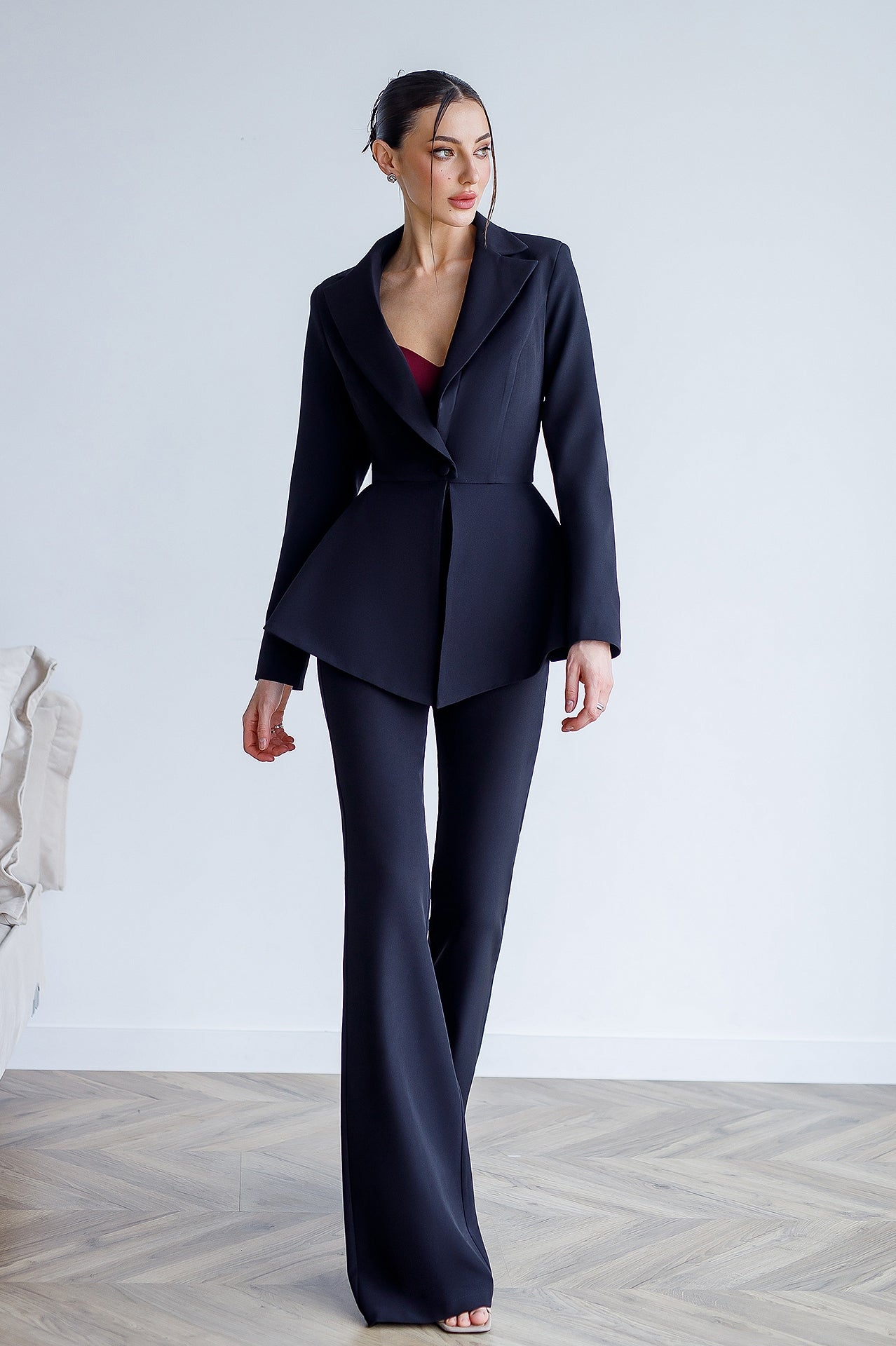 Aurora Black Single-Breasted Peplum Two-Piece Suit