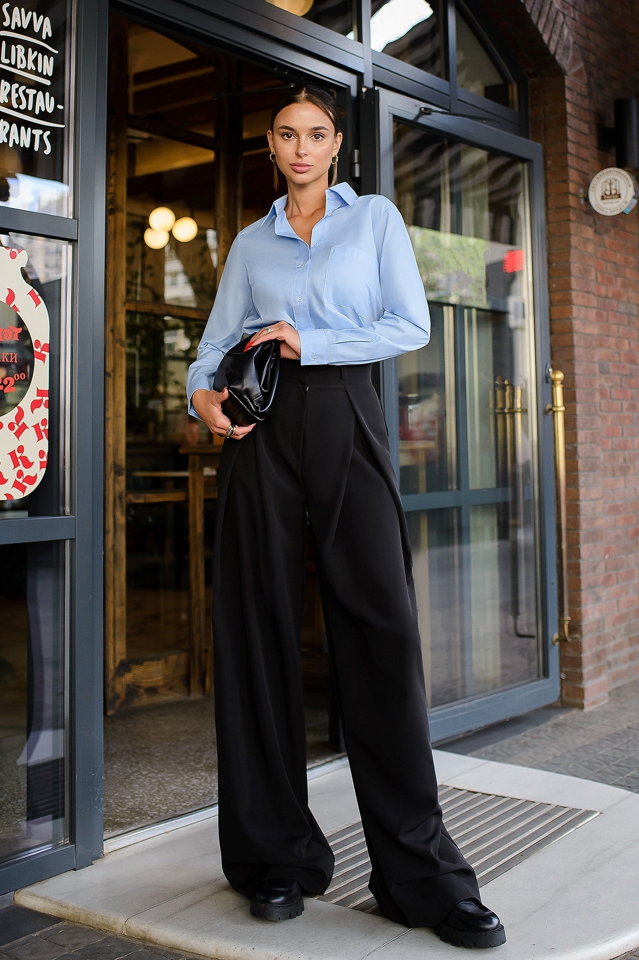 Camilla Black High Waist Fitted Palazzo Pants
