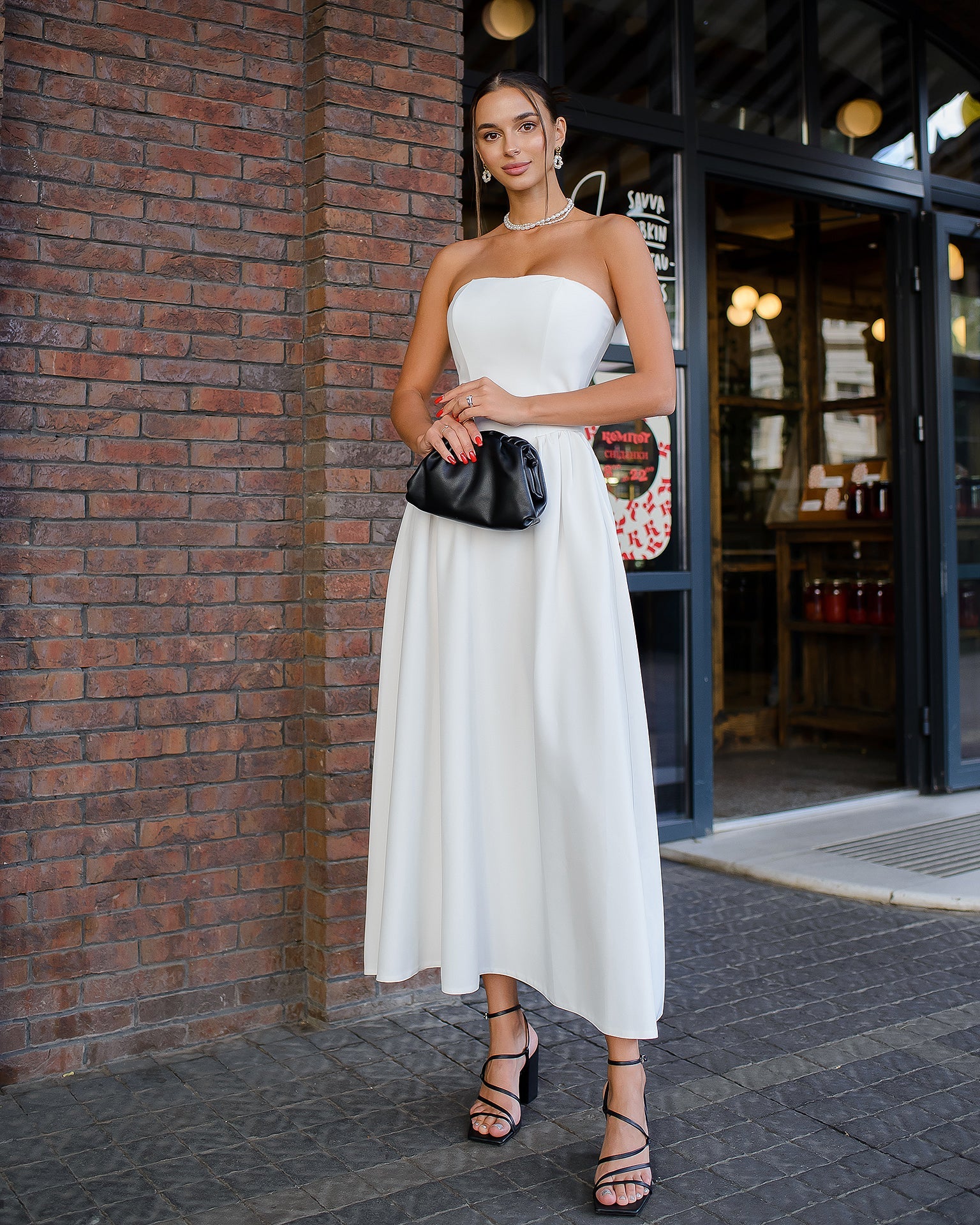 Beatrice White Strapless Corseted Midi Dress