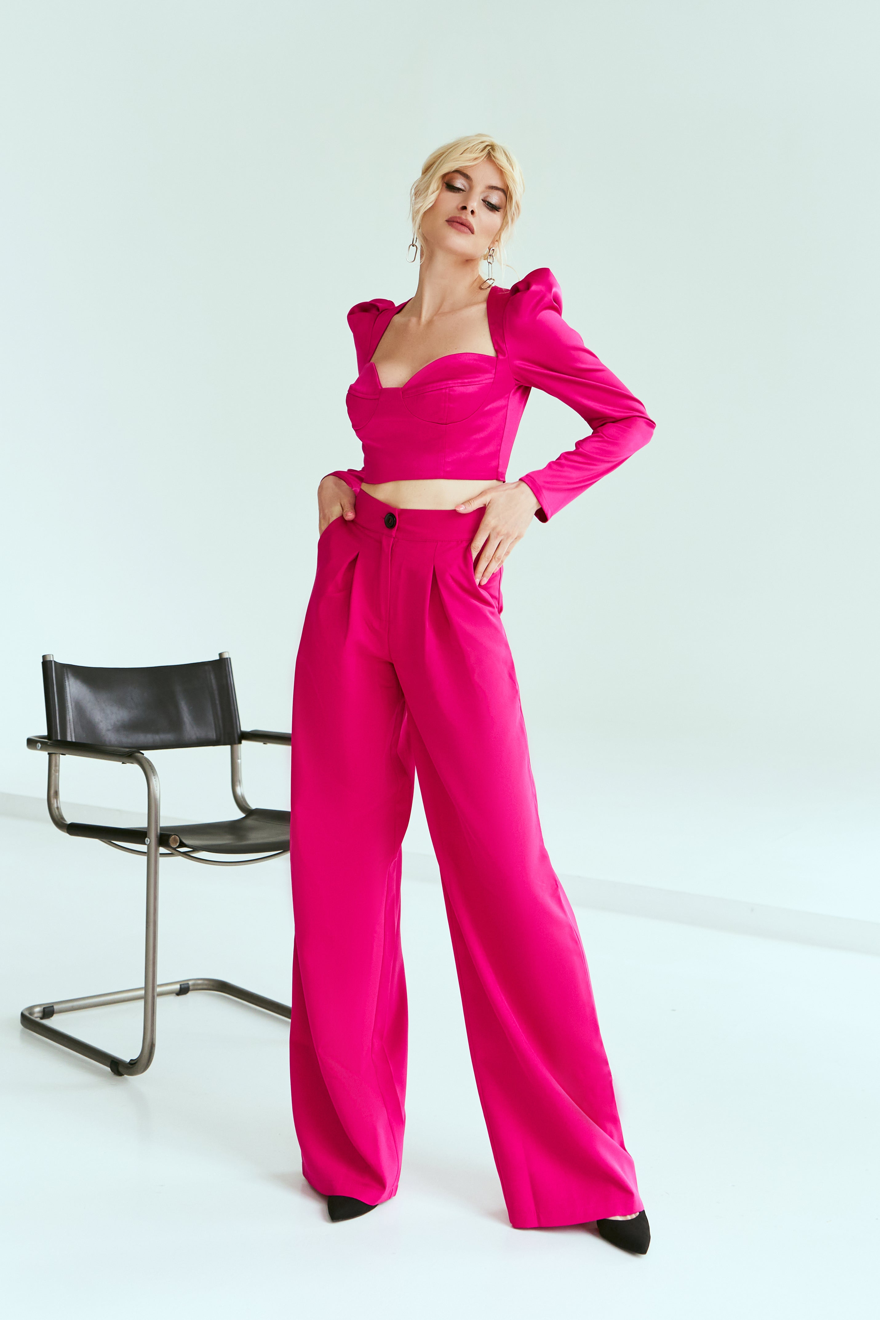 Adriana Crimson High Waist Wide-Leg Palazzo Pants