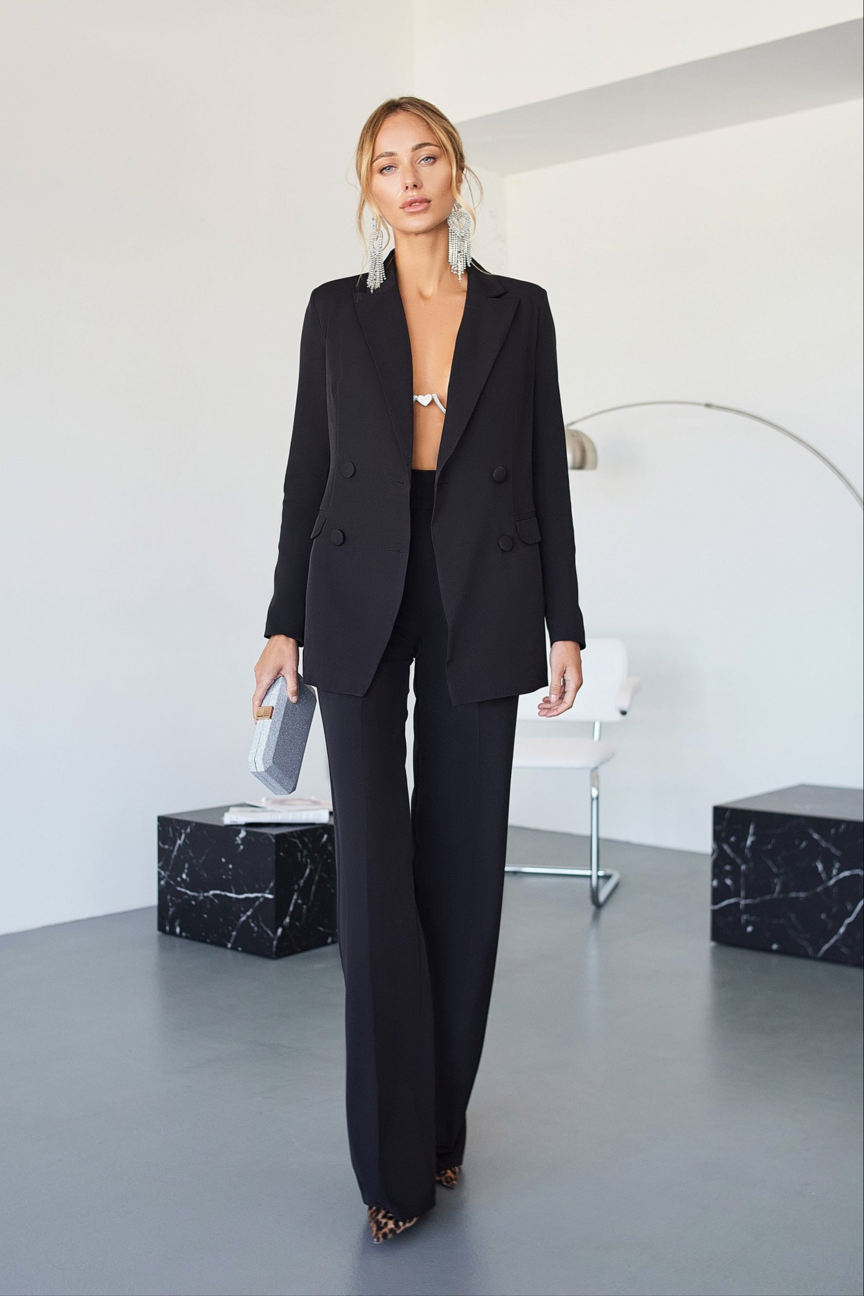 Adriana Black Belted Double-Breasted Suit Two-Piece