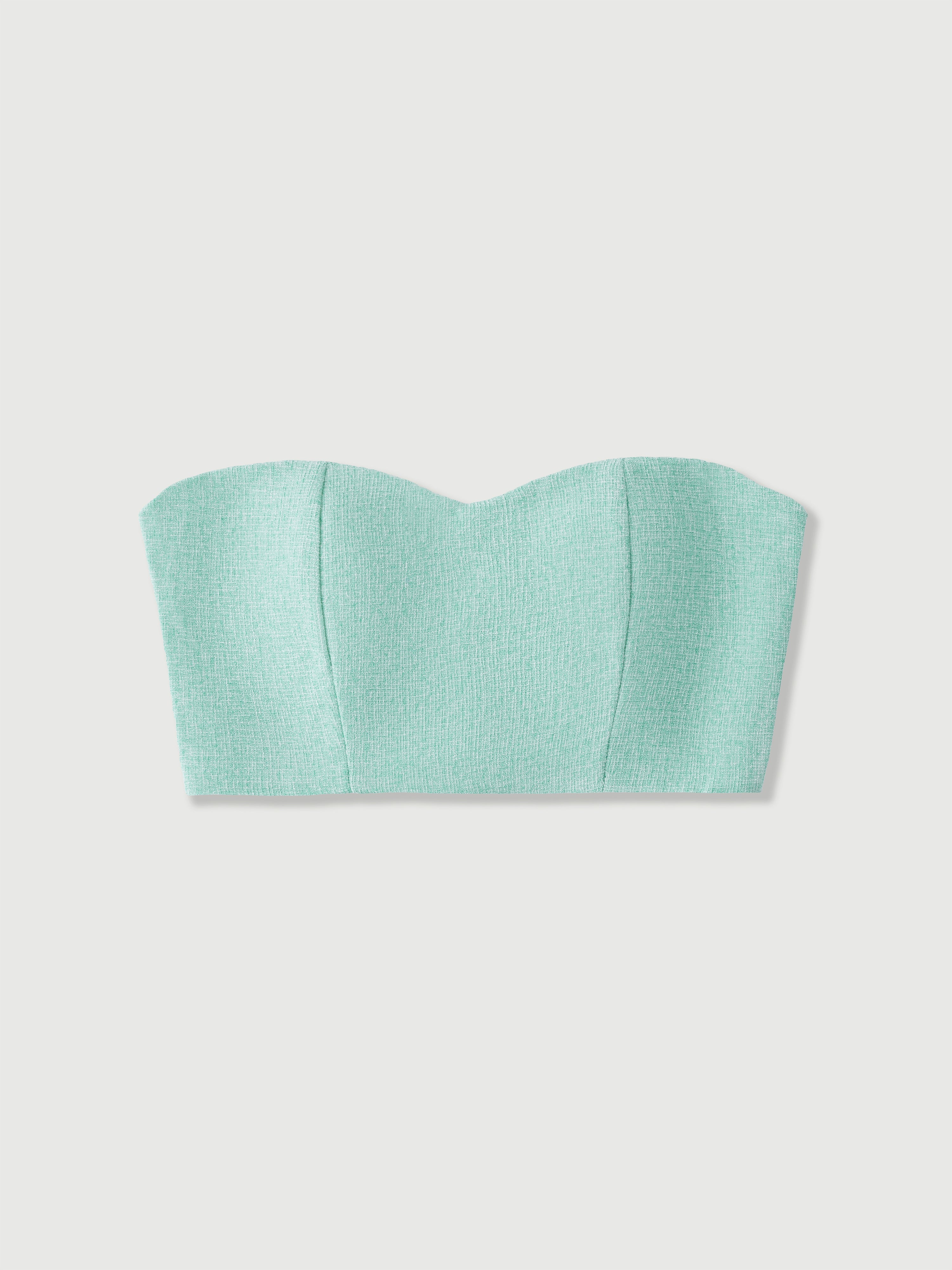 Adriana Tiffany-Blue Tweed Sweetheart Crop Top