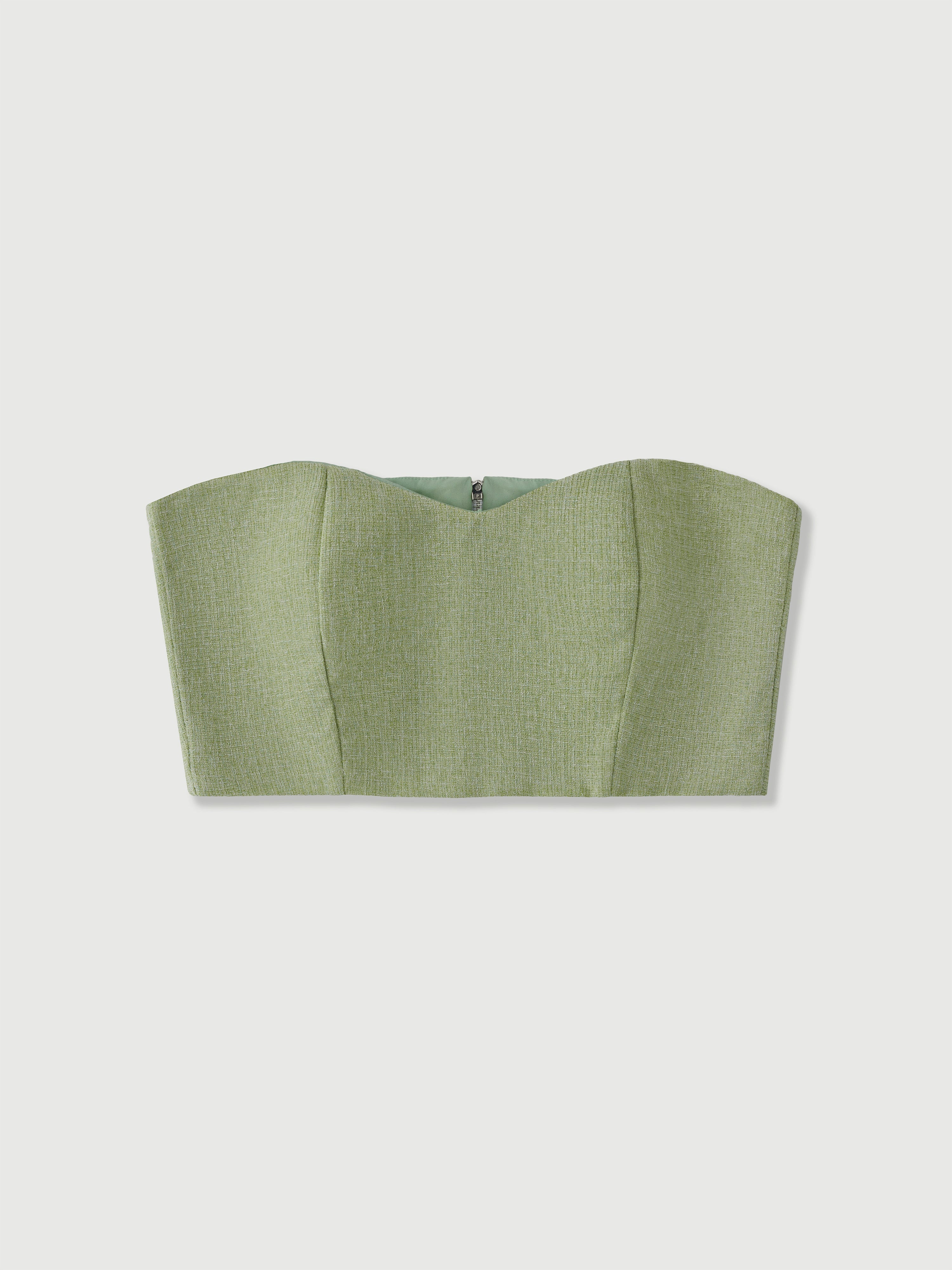 Isabella Green Tweed Sweetheart Crop Top