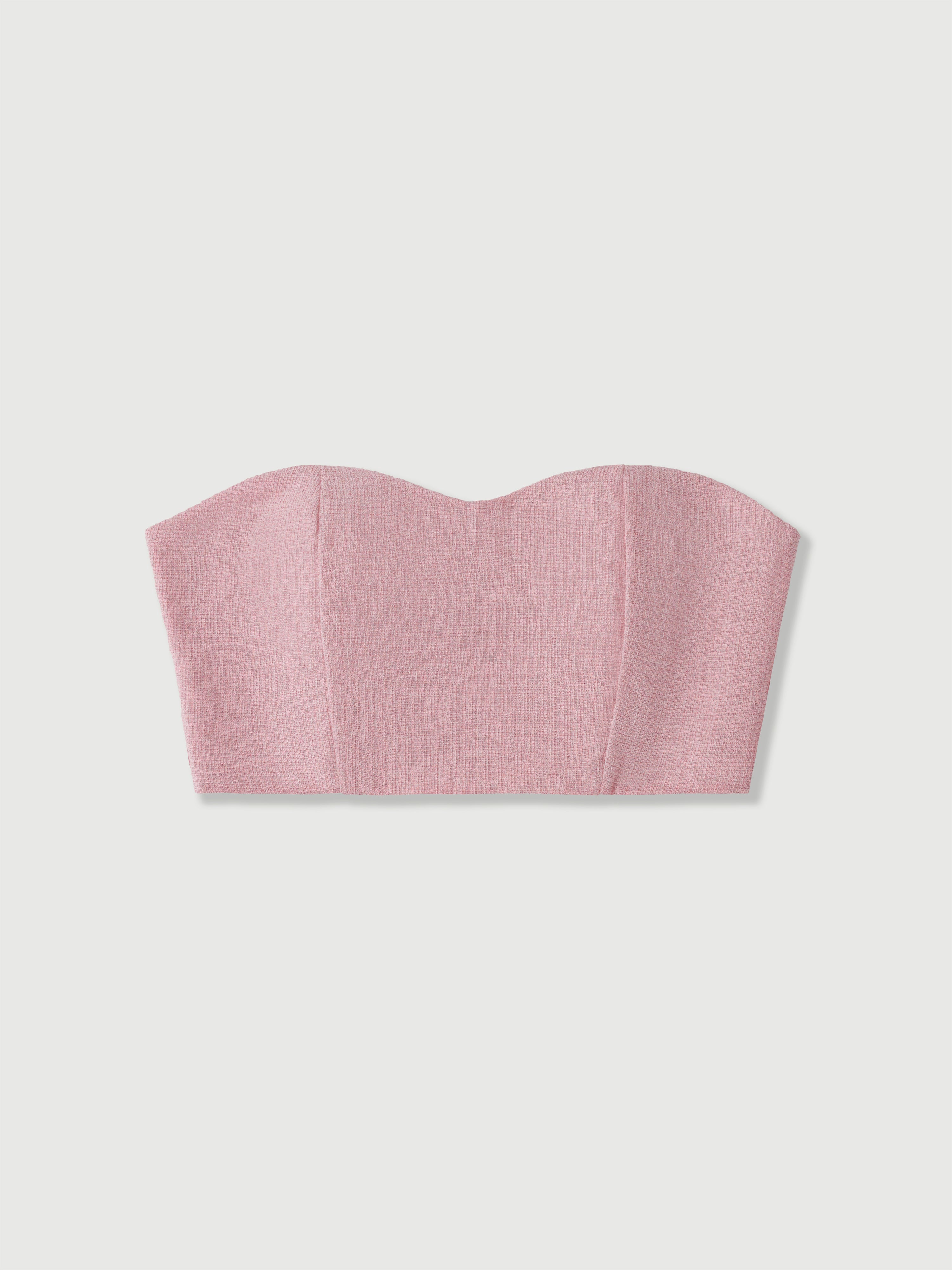 Adriana Dusty Pink Tweed Sweetheart Crop Top
