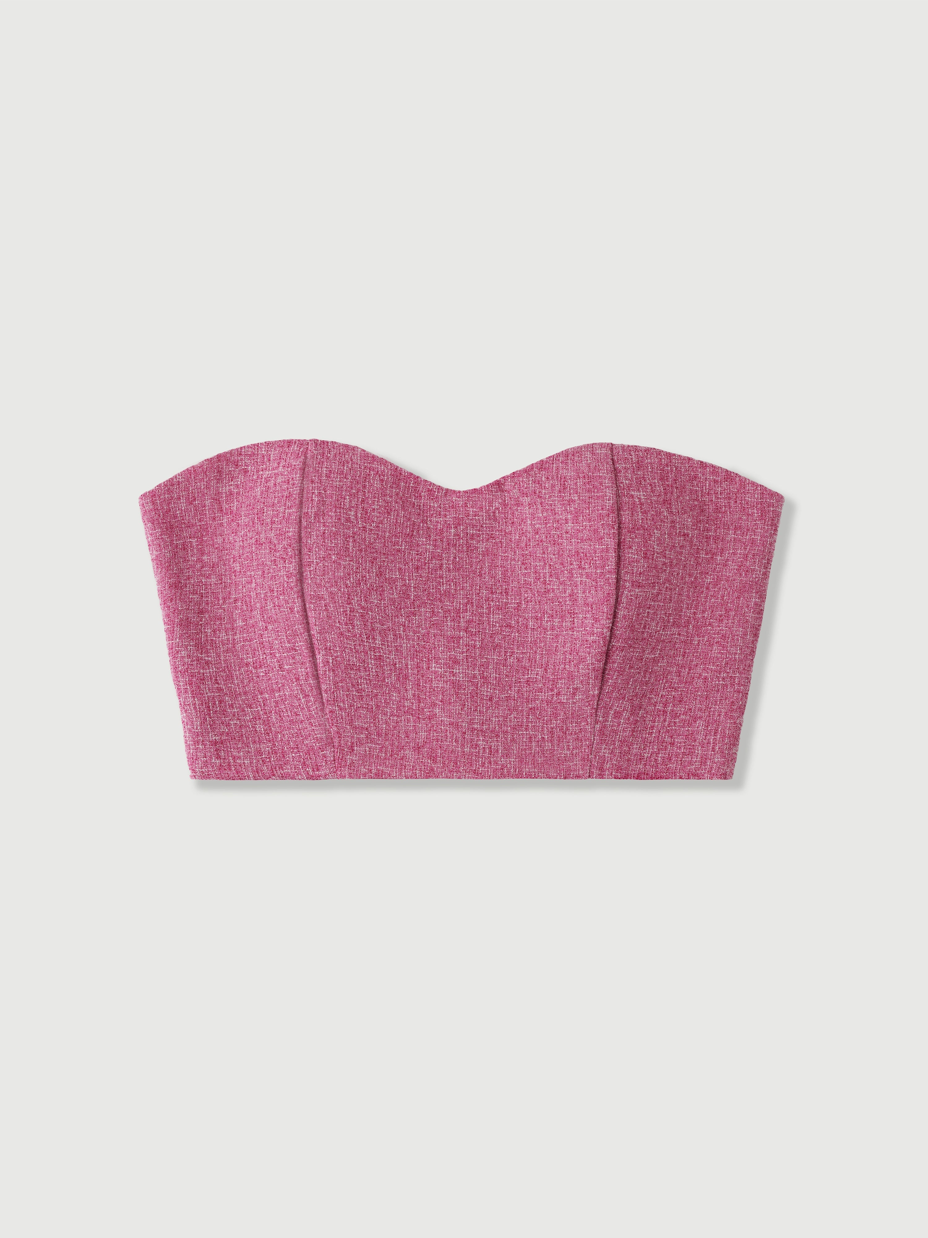 Chiara Bordeaux Tweed Sweetheart Crop Top