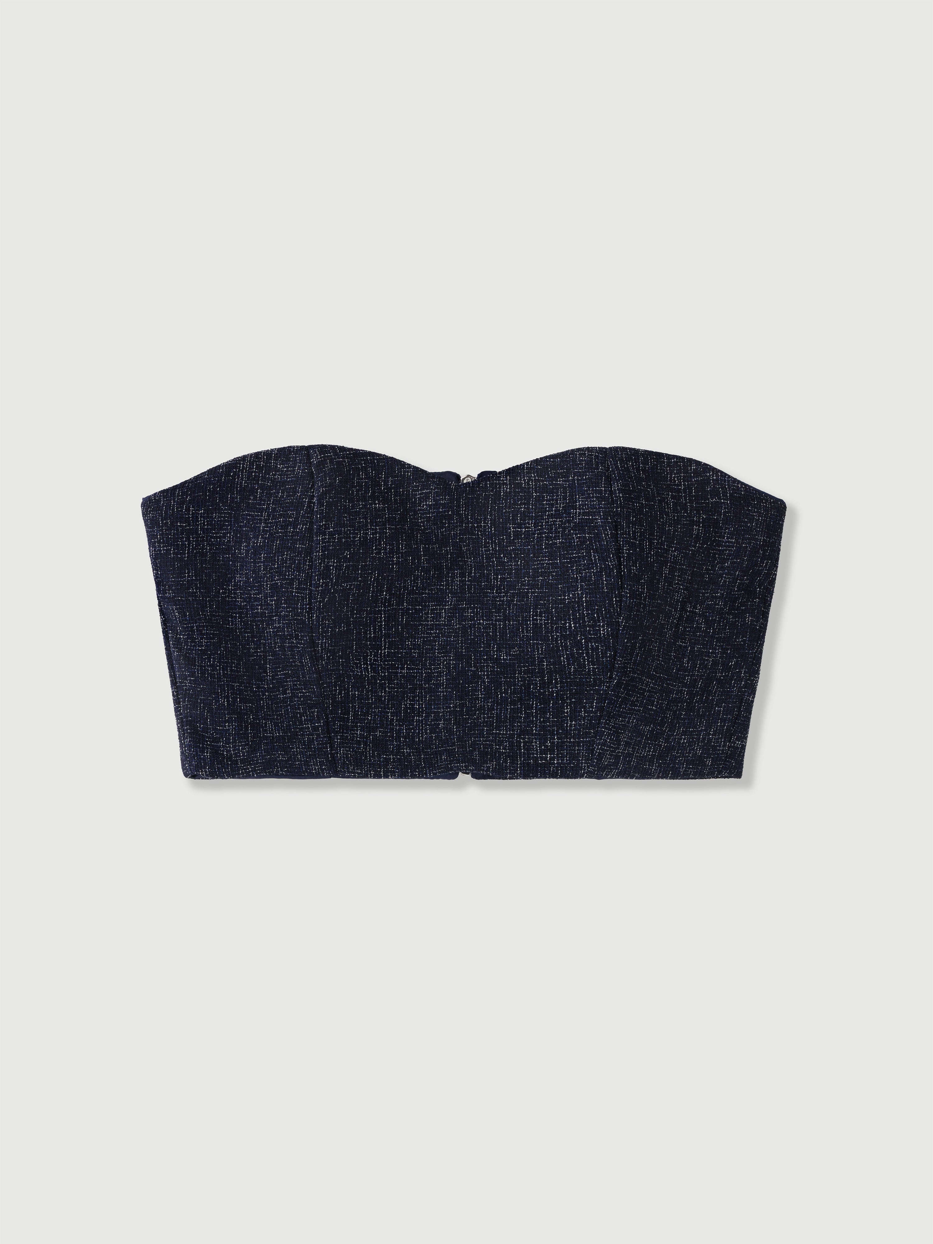 Isabella Black Tweed Sweetheart Crop Top