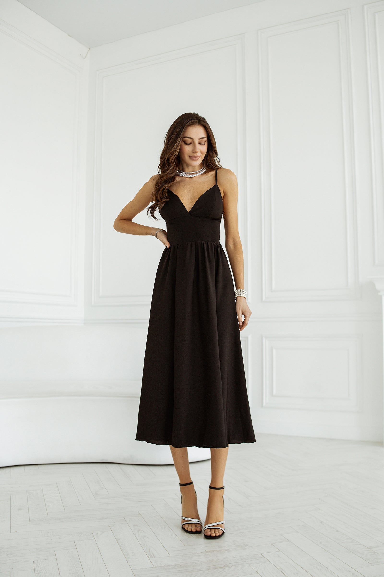 Eleonora Black V-Neck Slip Maxi Dress
