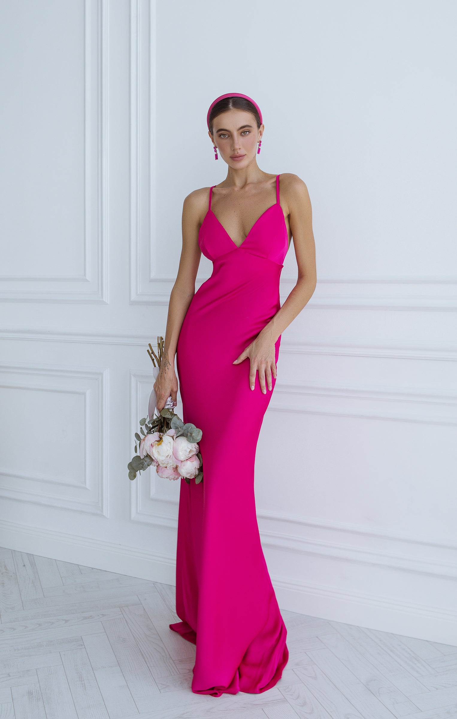 Adriana Crimson Satin Open-Back Slip Maxi Dress