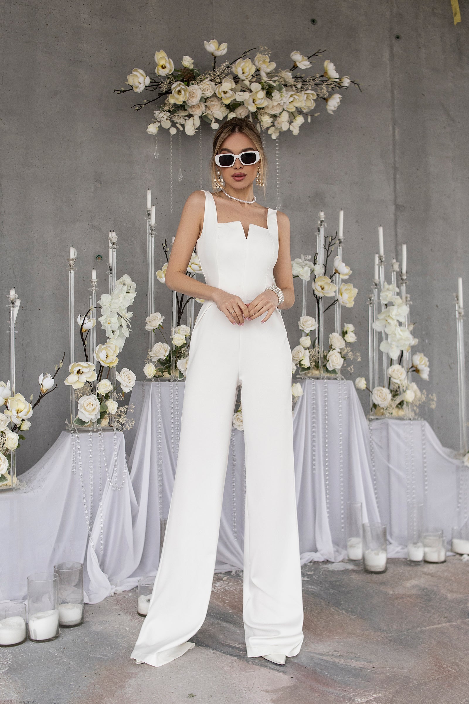 Camilla White Sleeveless V-Neck Wide-Leg Jumpsuit